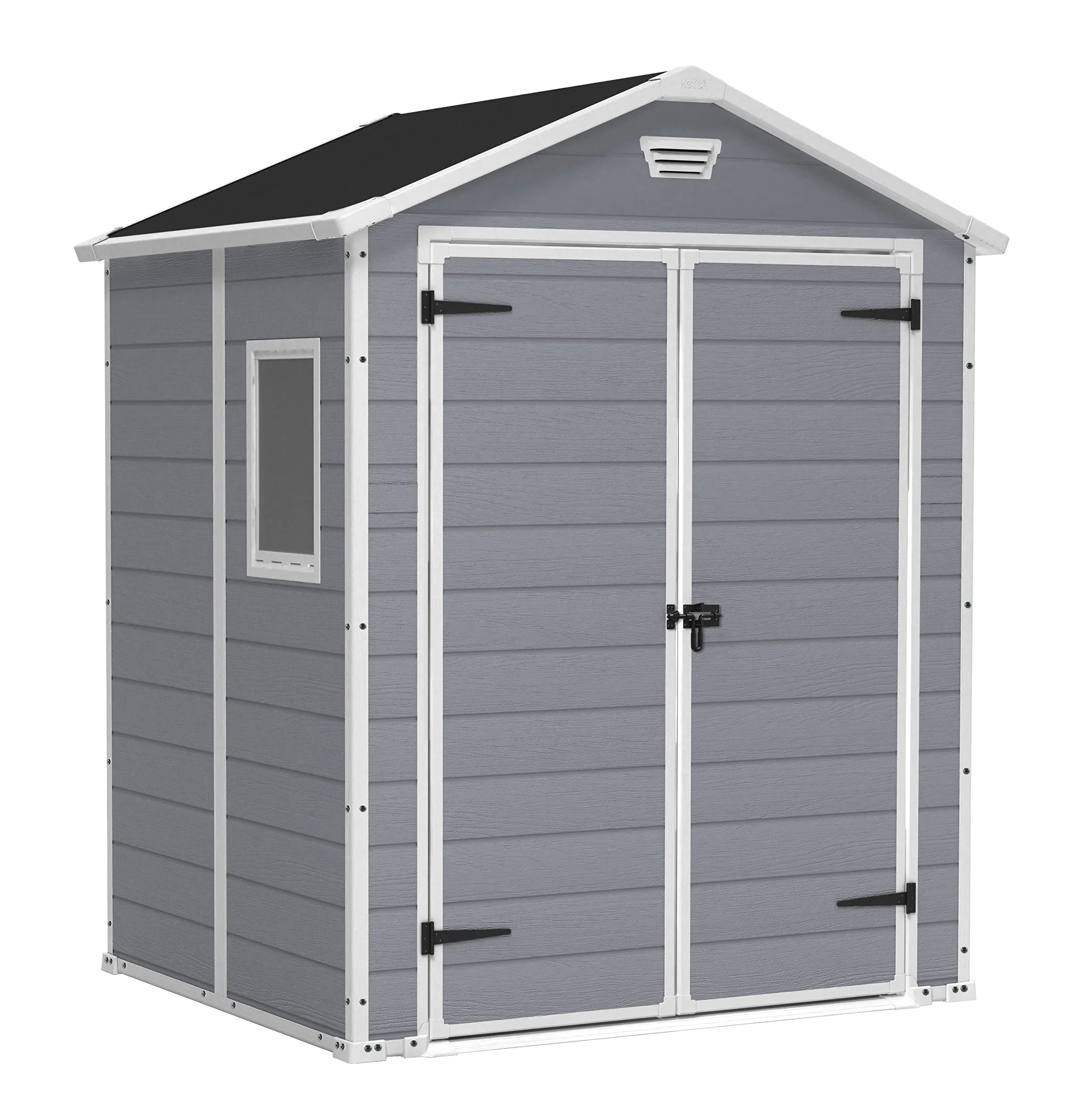 Keter Casetta da giardino Manor 6x5, Finitura Effetto Legno Graffiato, Grigia, 185x152x226 H Cm