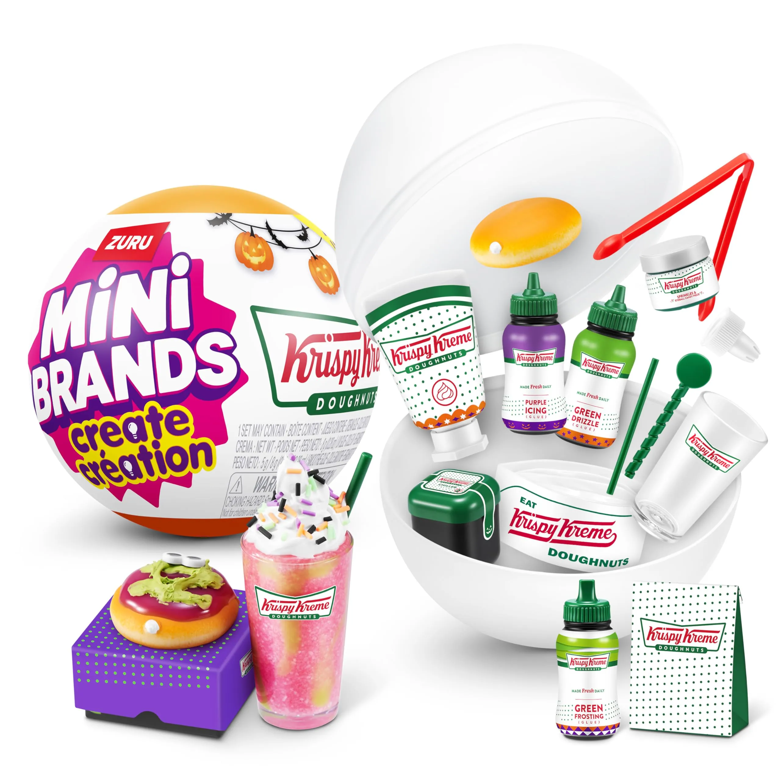 Mini Brands Capsula Create Krispy Kreme Halloween Serie 1 di ZURU, oggetti da collezione in miniatura ufficiali, confezione con oggetto misterioso a sorpresa, fai da te, lavoretti