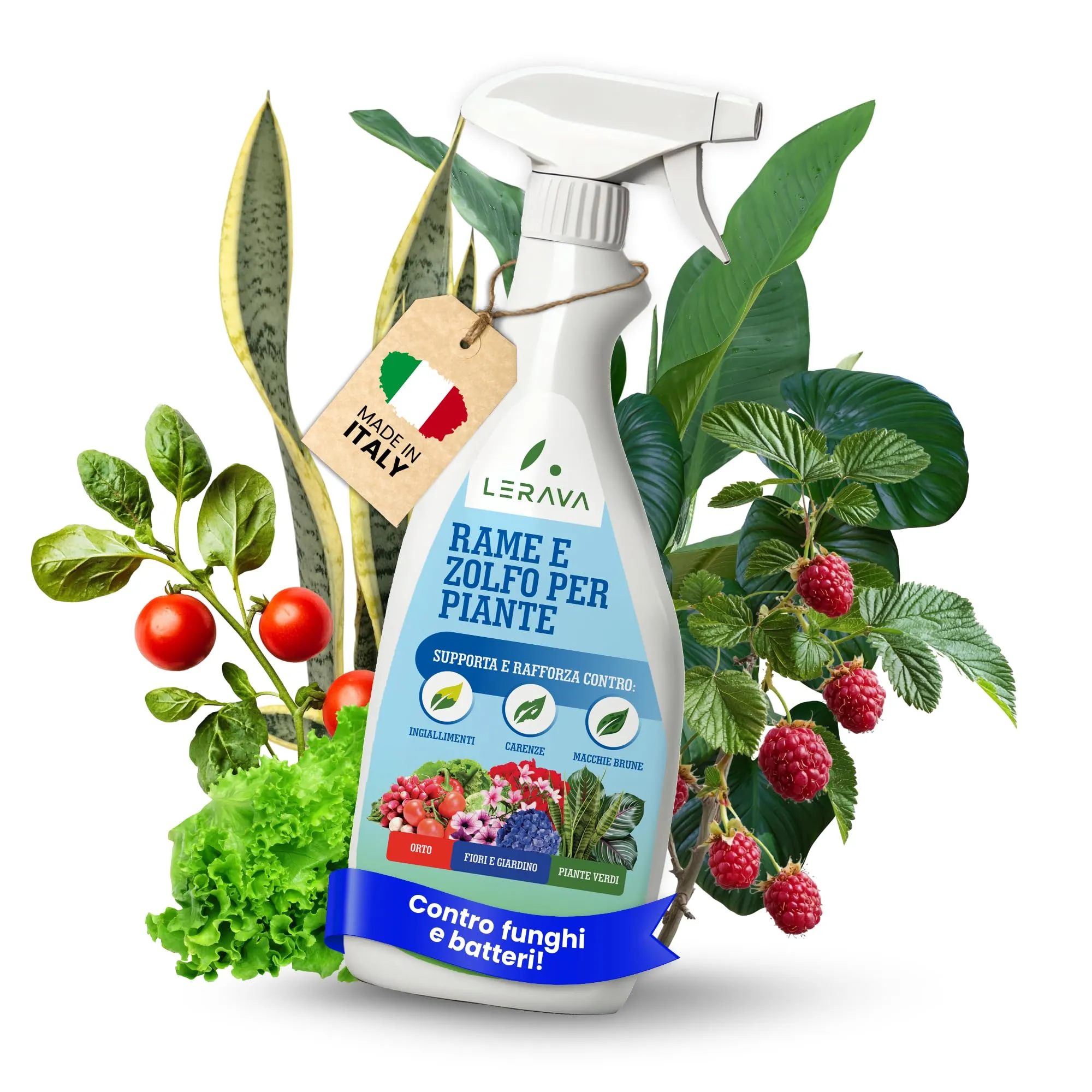 LERAVA® Rame e Zolfo per Piante - Spray 700ml - Fungicida per piante - Ossicloruro di rame - Antiparassitario piante - Zolfo - Concime rame per piante - Fungicida sistemico per piante - Rame e zolfo