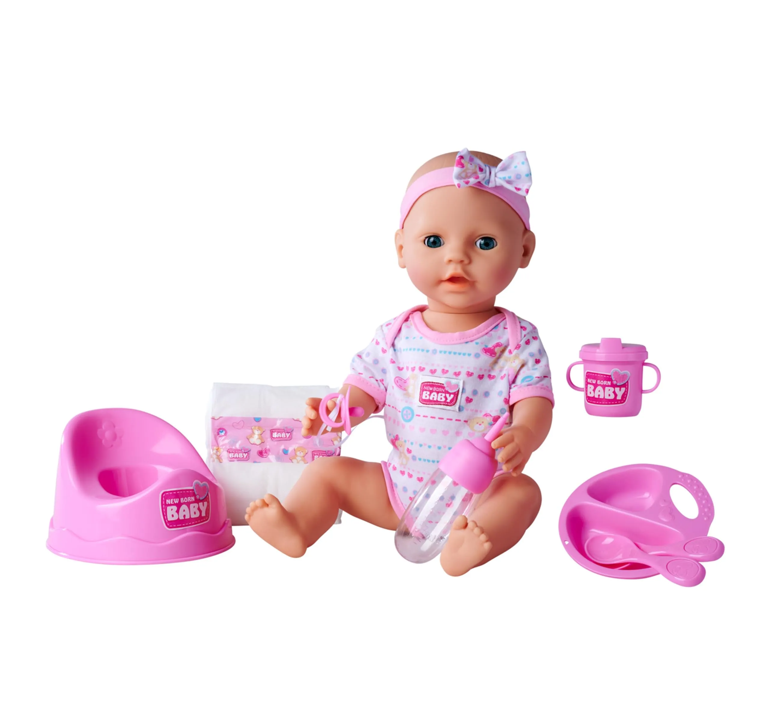 Simba 105039005 - New Born Baby, Bambola Che beve e Fa la pipì, con Accessori, 43 cm