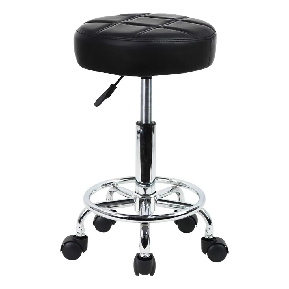 KKTONER Sgabello Rotondo con Ruote Regolabile, Sedia da Lavoro Imbottita con Cuscino in Pelle, Piccolo e Confortevole, per Casa, Parrucchiere, Ufficio, Studio Nero