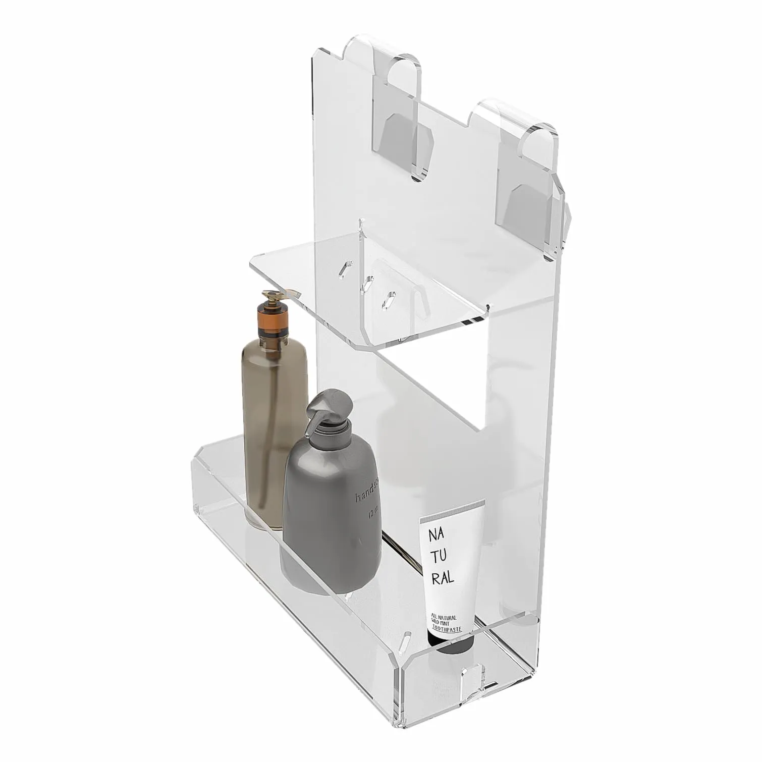 Agplex Porta Shampoo Doccia da Appendere, Mensola Porta Bagnoschiuma in Plexigl. Trasparente - Porta Sapone Senza Forare, Facile Installazione, Struttura Monoblocco (Spessore BOX doccia 26-30mm)