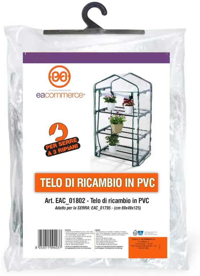 Serra da Giardino e Balconi con copertura in PVC impermeabile per Orti, Piante e fiori (Telo di Ricambio per Serra da 3 Ripiani)