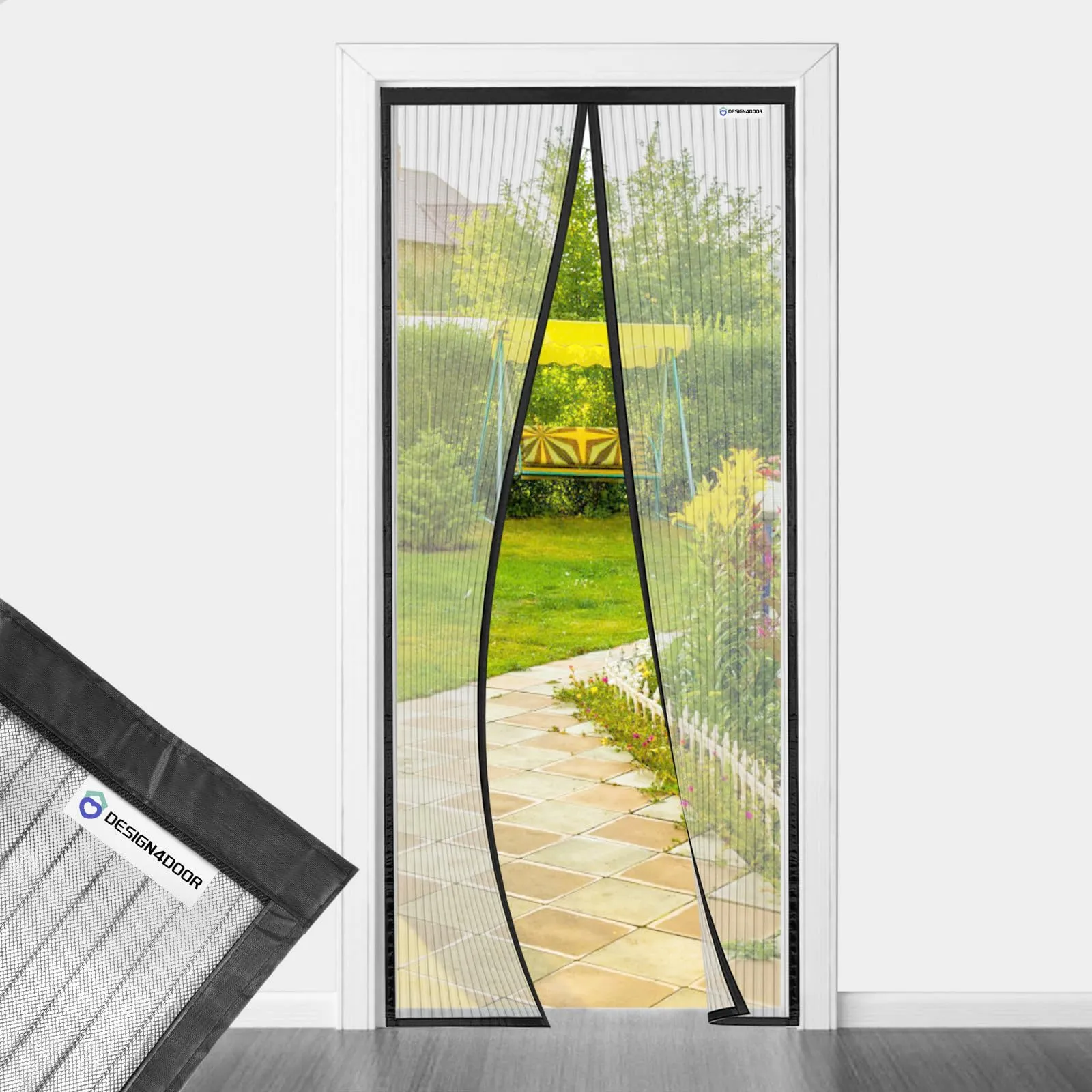 DESIGN4DOOR Zanzariera Magnetica 70 x 220 cm per Porta Finestra, Ultima Versione di Tenda Zanzariera con Magneti, Proteggete la Vostra Famiglia Dalle Zanzare, Nero