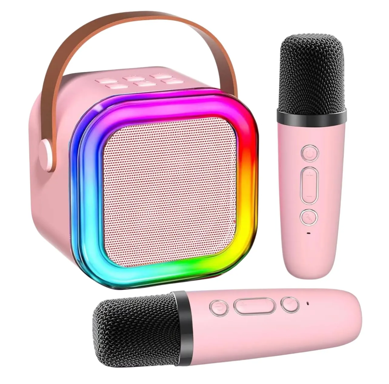 Speaker Bluetooth Portatile con Microfono Karaoke, LED RGB Multicolore, Tecnologia 5.3, Rosa, 7,1 cm, Ricarica Type-C