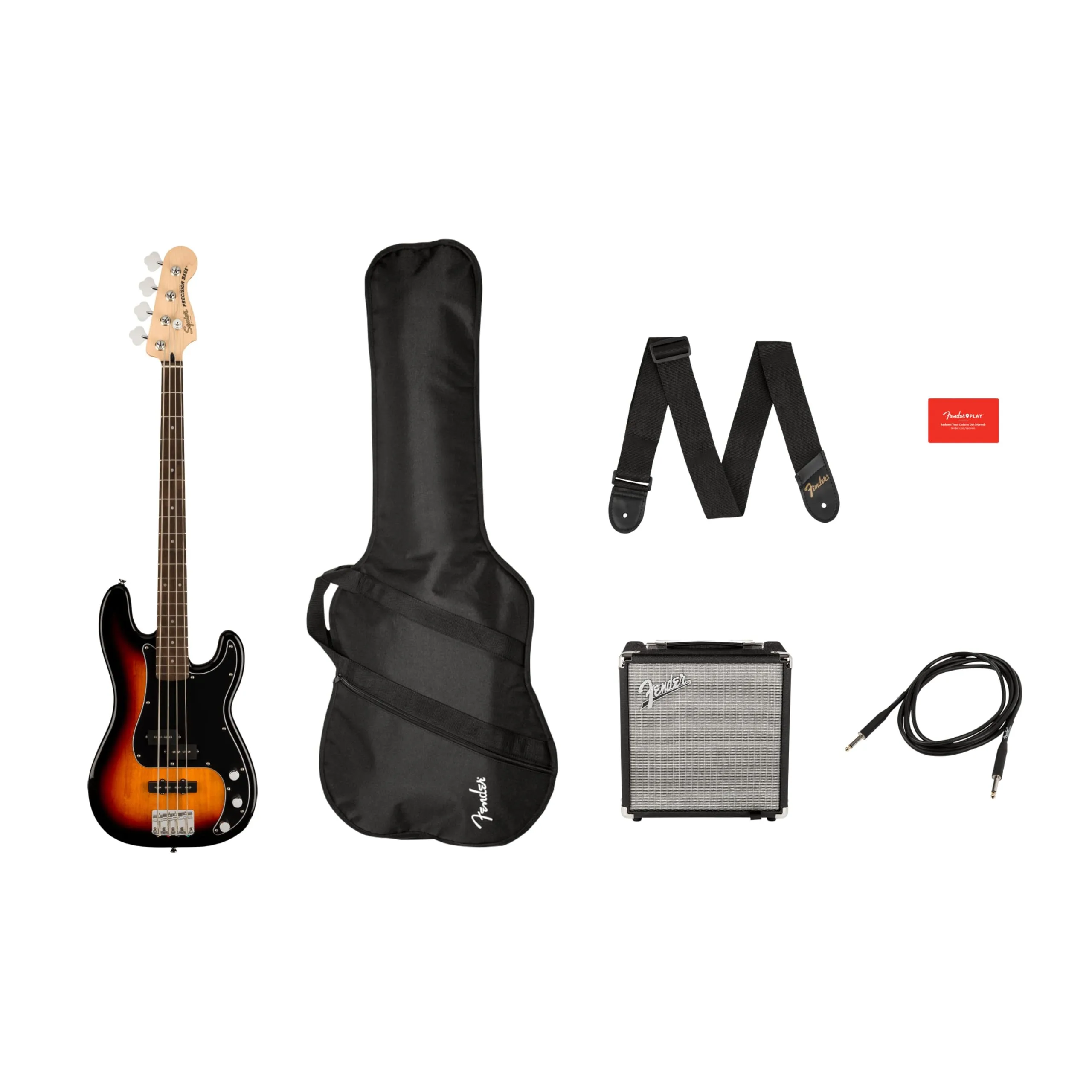 Squier Affinity Precision Bass PJ Pack, Laurel Fingerboard, 3-Color Sunburst, Gig Bag, Rumble 15