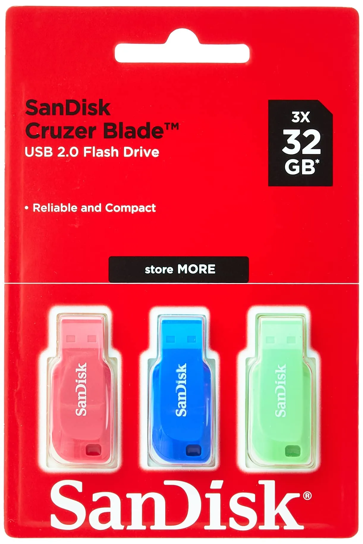 SanDisk Cruzer Blade 3X 32GB - 32 GB - USB Tipo A - 2.0 - Senza Coperchio - Blu - Verde - Rosa