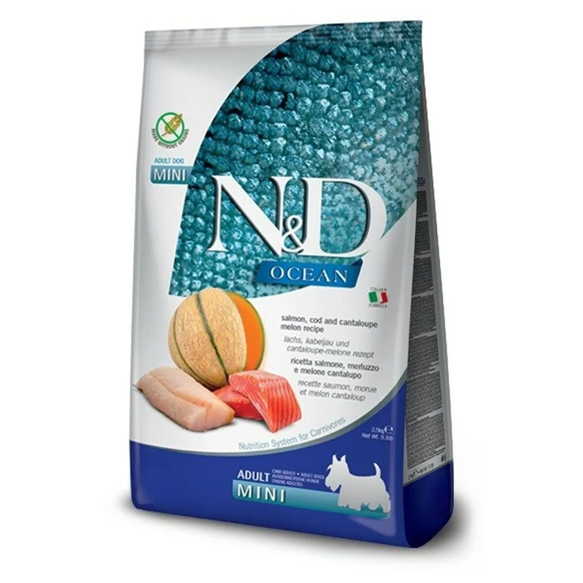 N&D OCEAN DOG SALMON, COD AND CANTALOUPE MELON ADULT MINI 2,5 KG