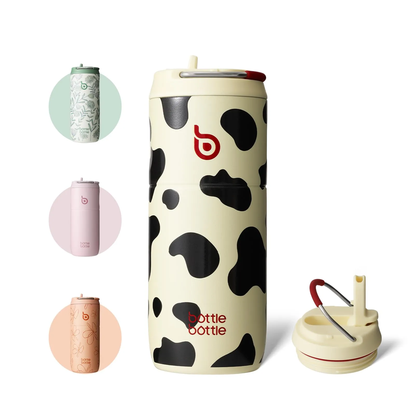 BOTTLE BOTTLE Borraccia in acciaio inox con cannuccia, 500 ml, a prova di perdite, ideale per scuola, ufficio, escursioni e gite, senza BPA (Cow)