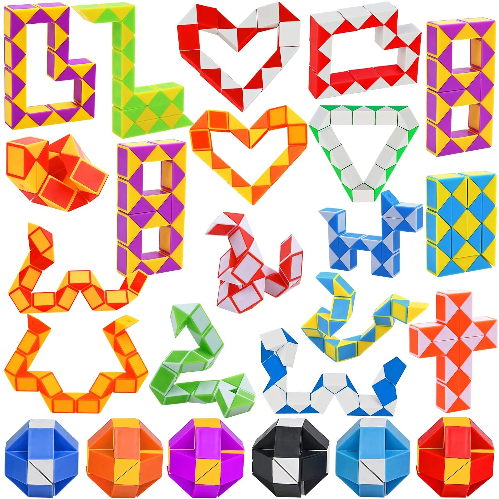 GOLDGE 24 Pack Mini Serpente Magico, 24 Blocchi Giocattolo Twist Cubo Puzzle Gadget Bambini Regalini Fine Festa Compleanno per Ragazzi