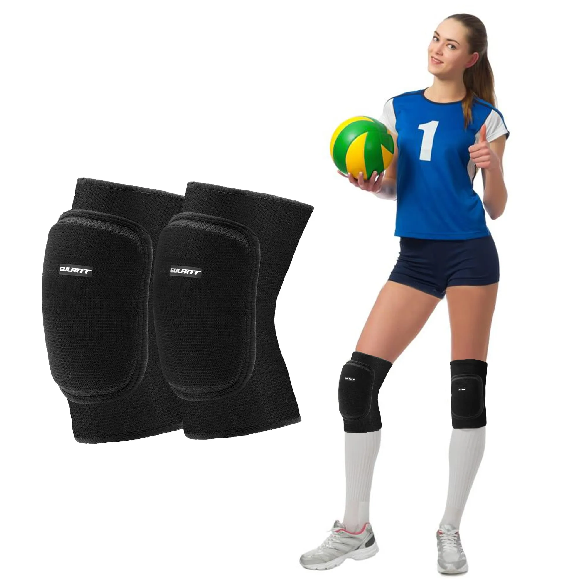 EULANT Ginocchiera Pallavolo Bambina,Ginocchiere Danza Ragazza,Morbido Protezione del Ginocchio per Running Calcio Basket Bici Scooter Ginnastica Ritmica,Nero L
