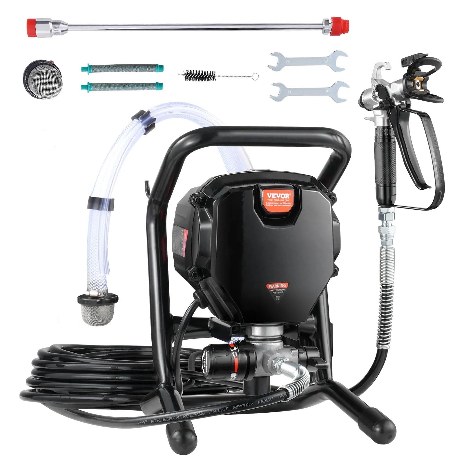 VEVOR Spruzzatore Airless per Vernice con Supporto, Spruzzatore Airless Elettrico ad Alta Efficienza da 750 W 3000 PSI, Effetto Verniciatura, per Mobili e Recinzioni Interni ed Esterni di Casa