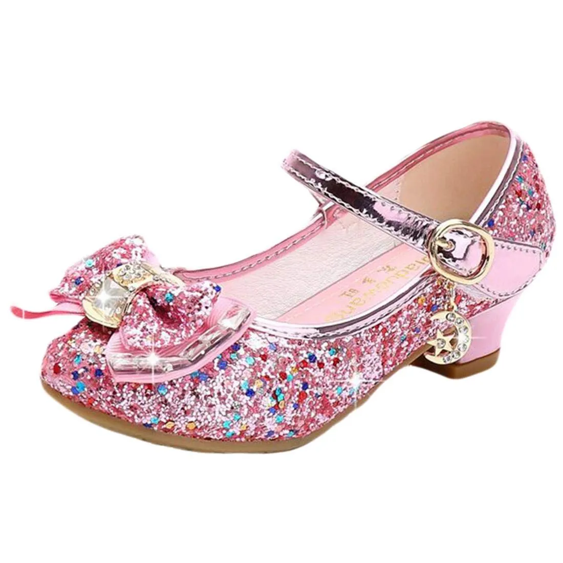 Mama Stadt Scarpe Principessa Bambina Tacco Glitterate, Cosplay con Paillettes, Eleganti per Cerimonia Festa, Rosa/ 27