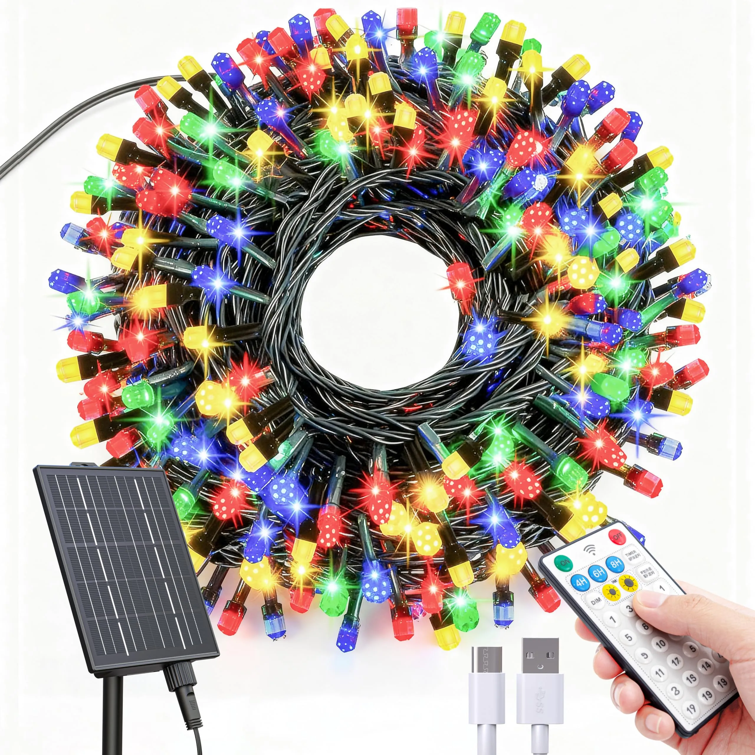 Catena di luci solari per esterni, 400 LED, 42 m, per esterni, a energia solare, 19 modalità, per esterni, IP65, impermeabile, per balcone, giardino, albero di Natale, feste (colorate)