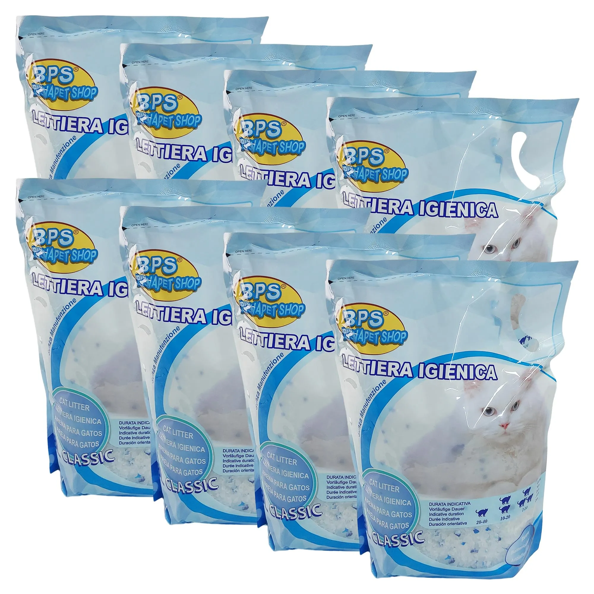 LETTIERA GATTO SILICIO 【30LITRI】【8 BUSTE DA 3.8L 】 per Gatti a Lunga Durata ai Cristalli di Silicio, assorbiodore