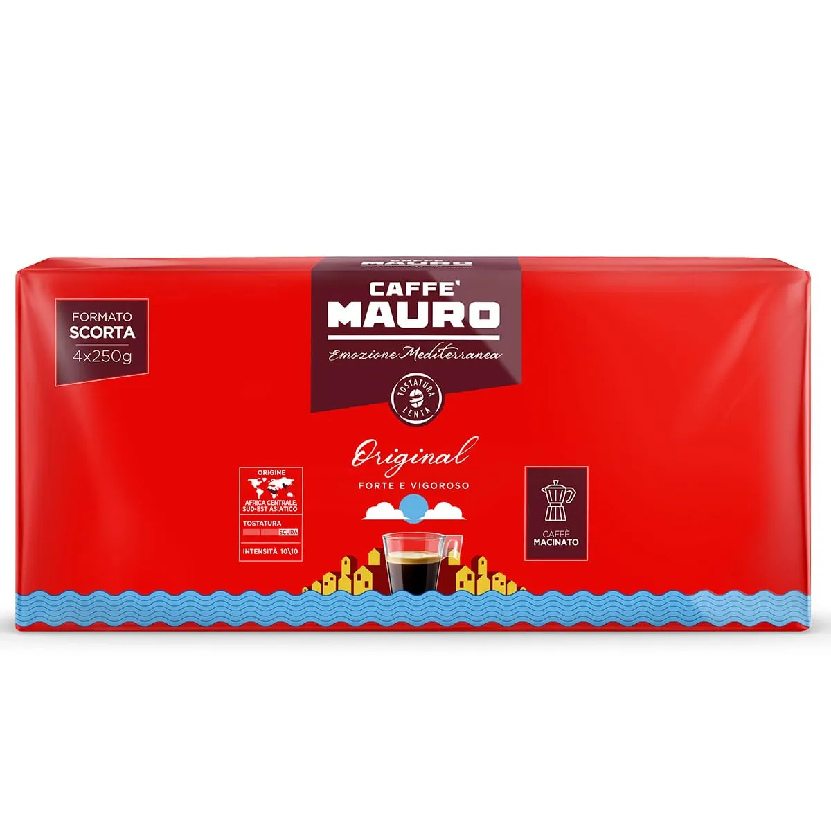 Caffè Mauro miscela Original - Caffè macinato per Moka - Intensità 10/10-4 confezioni da 250g