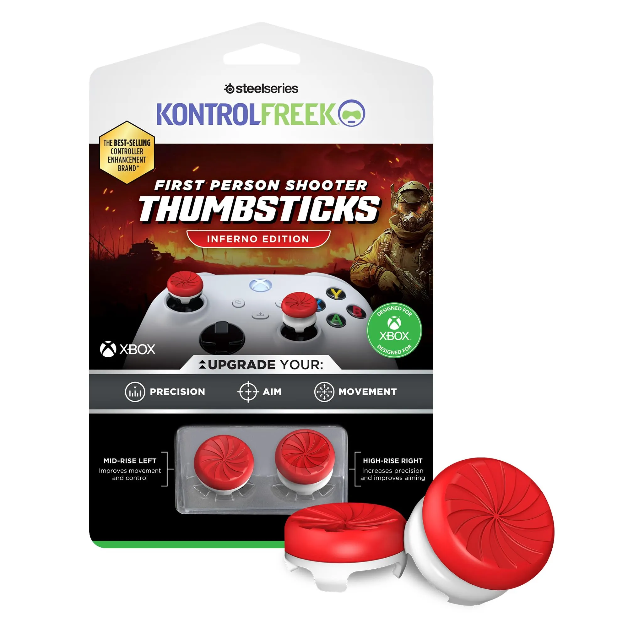 KontrolFreek FPS Freek Inferno per controller Xbox One e Xbox Series X - levette ad alte prestazioni - 1 altezza alta - 1 vita media - Rosso/Bianco