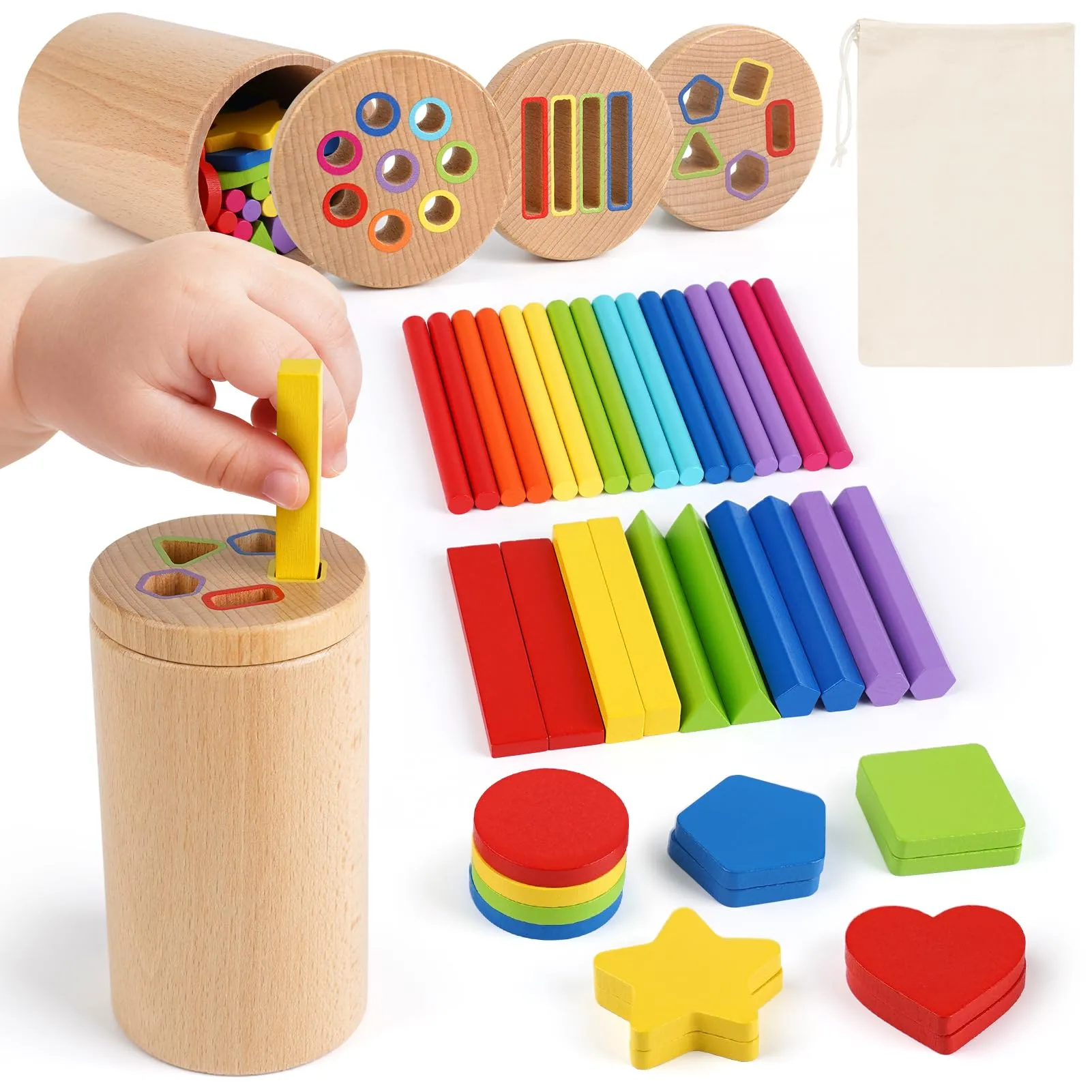 Giocattolo Montessori 3-in-1 da Ordinare - Gioco Educativo per Bambini di 1, 2 e 3 Anni - Giocattolo per Motricità Fine e Sensoriale - Regalo per Ragazze e Ragazzi