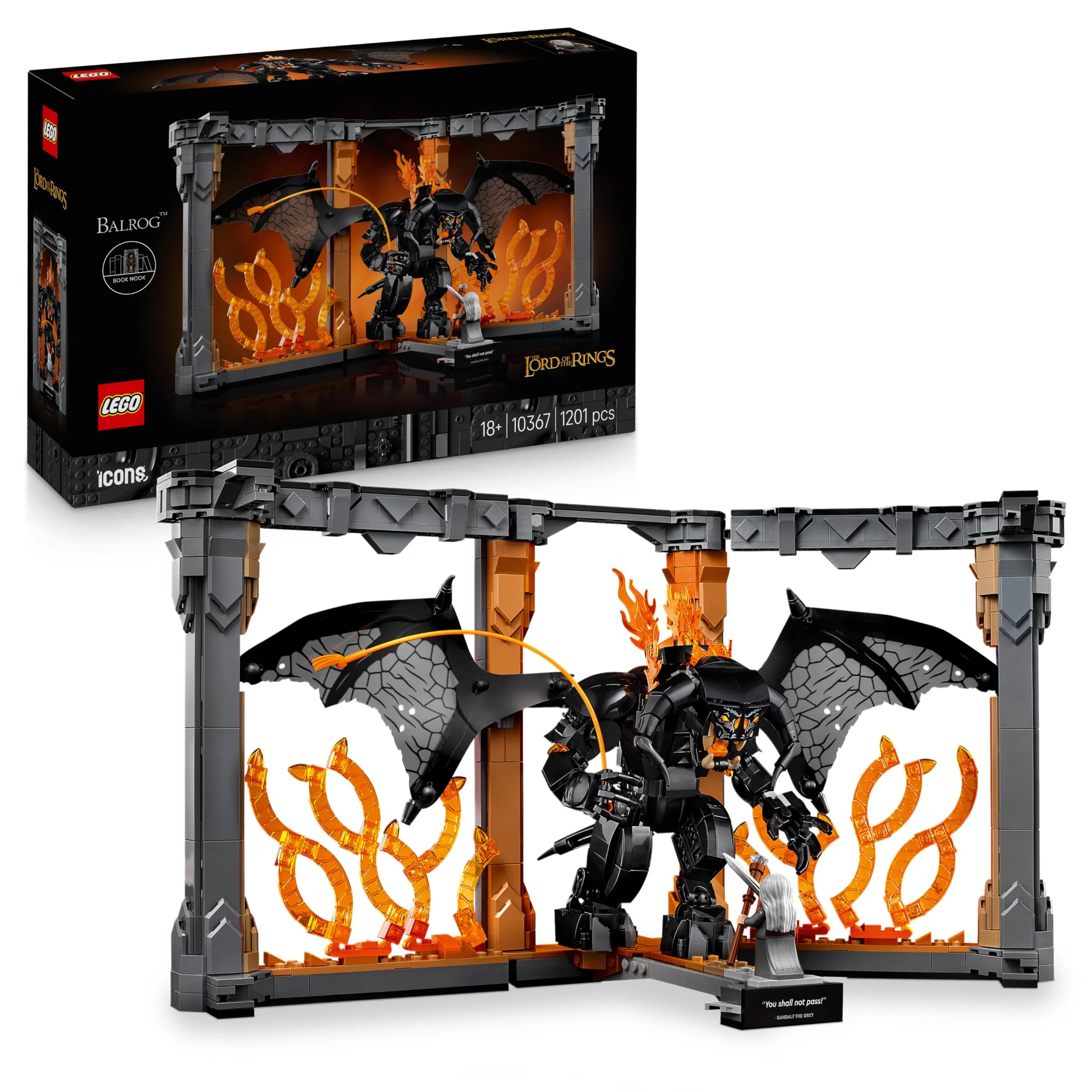 LEGO Icons Il Signore degli Anelli: Book Nook del Balrog - Costruzione per Adulti da Esposizione - Modellino con Minifigura di Gandalf il Grigio e Figura di Balrog - Regalo da Collezione - 10367