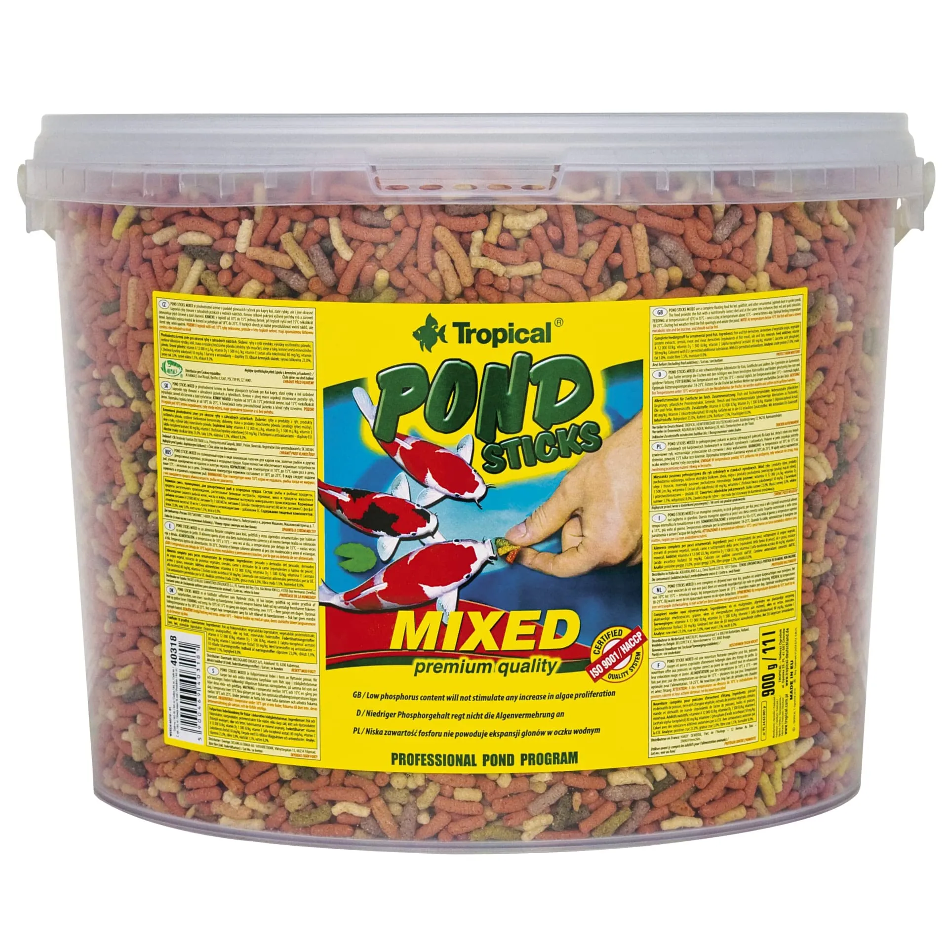 POND STICKS MIXED 11L / 900g mangime per migliorare i colori delle koi e di altri pesci da laghetto, favorisce la colorazione rossa e dorata dei pesci da laghetto