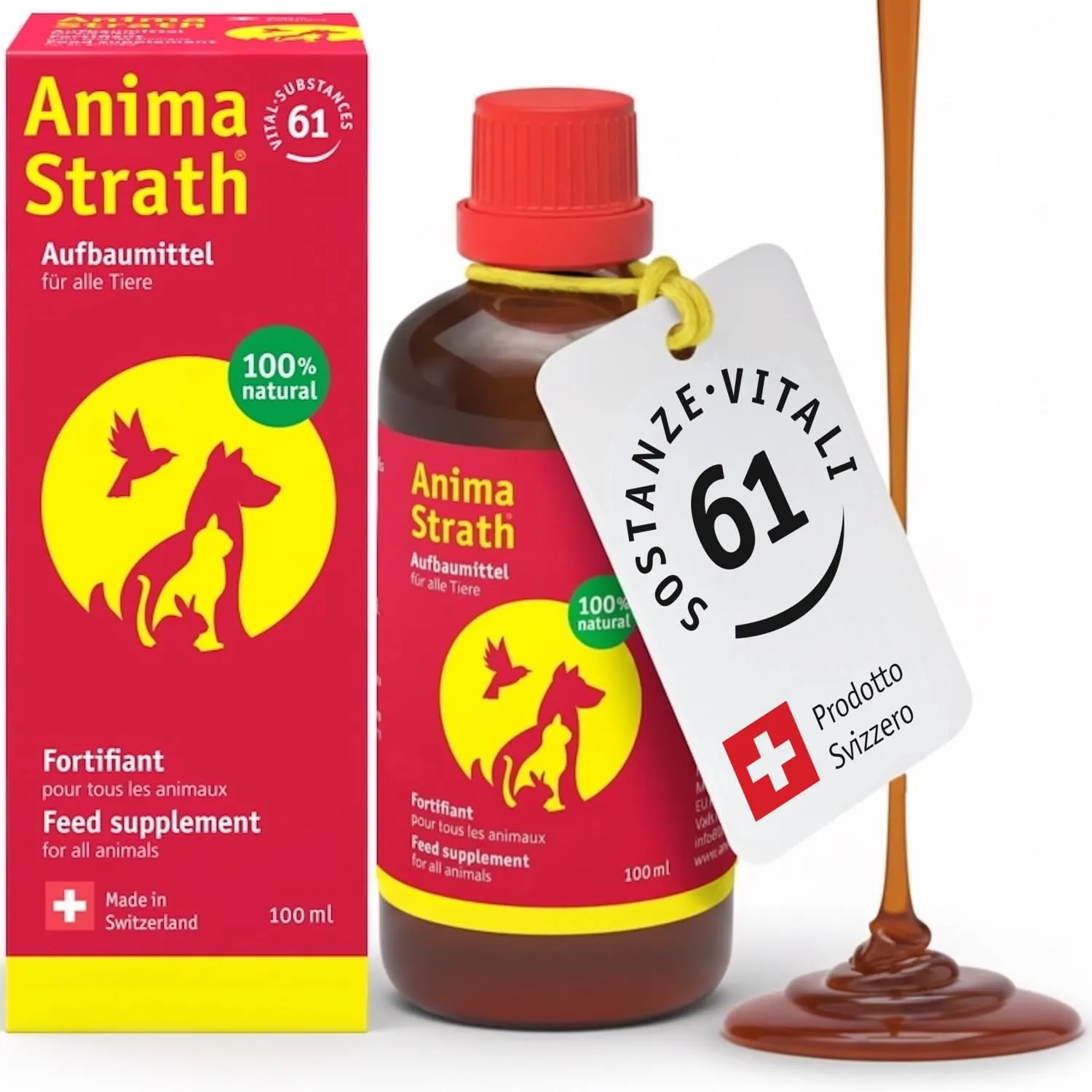 Anima-Strath Liquido - 61 nutrienti vitali, vitamine e minerali per cani e gatti, integratore per il sistema immunitario, la digestione, la pelle e il pelo del cane e del gatto con aminoacidi