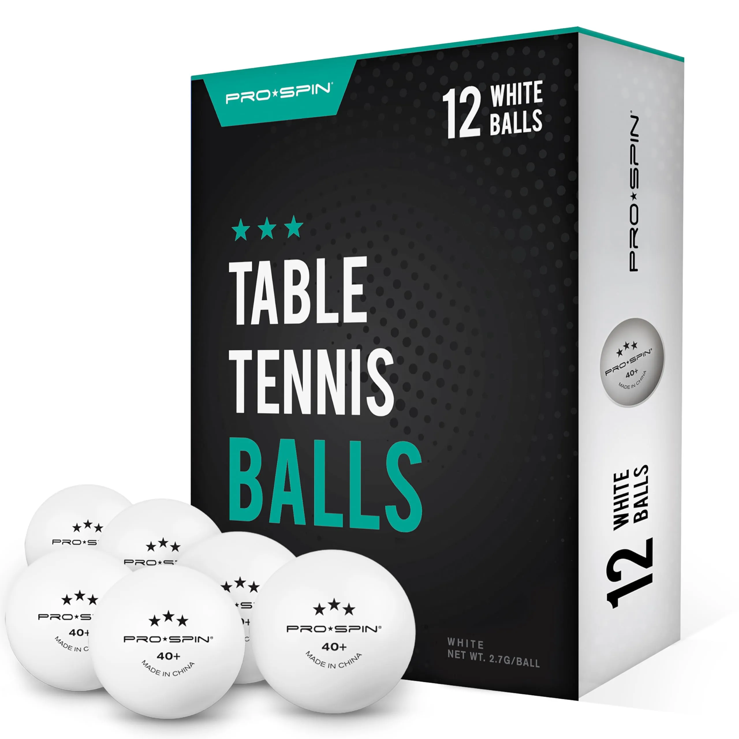 PRO SPIN Palline Ping Pong – Bianche 3-Stelle 40+ Palle da Ping Pong di Alta Qualità (Confezione da 12) Palline da Ping Pong per Giochi e Competizioni, da Esterno o Interno