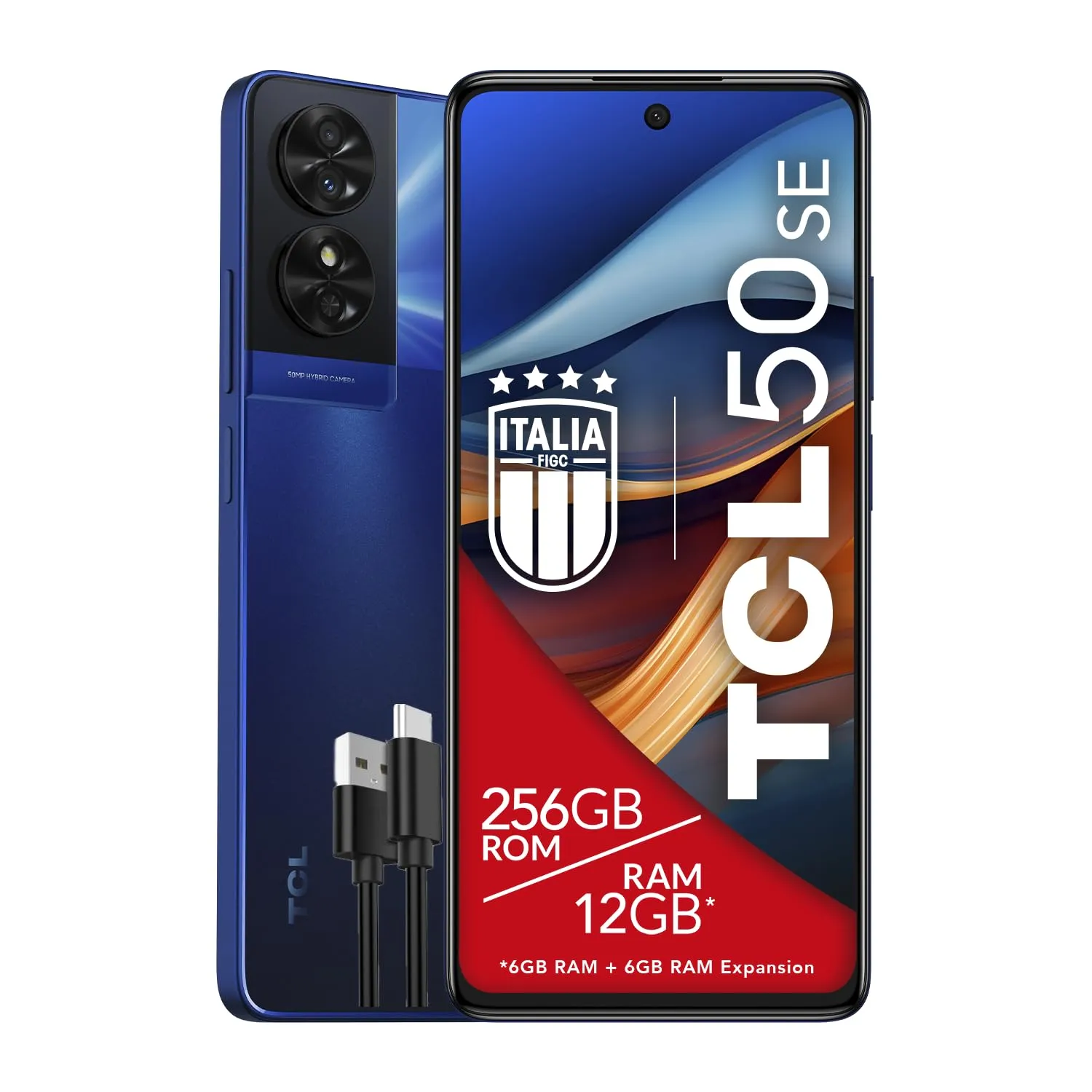 TCL 50SE Smartphone 4G Display 6.78" FHD+ 90 Hz, 256GB, 12GB RAM (6GB+6GB RAM Expansion), 50 Mpx Hybrid camera, Android 14, Batteria 5010 mAh fast charging, Dual Sim, Blu (Blue)