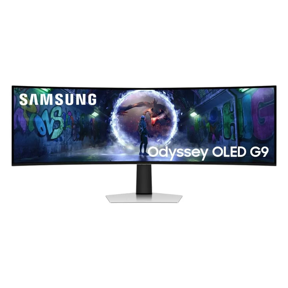 Samsung Monitor Gaming Odyssey OLED G9 (S49DG934), Curvo (1800R), 49'', 5120x1440 (DQHD), 32:9, HDR10+, QD-OLED Glare Free, 240Hz, 0,03ms (GtG), Compatibilità G-Sync, HDMI, Micro HDMI, DP