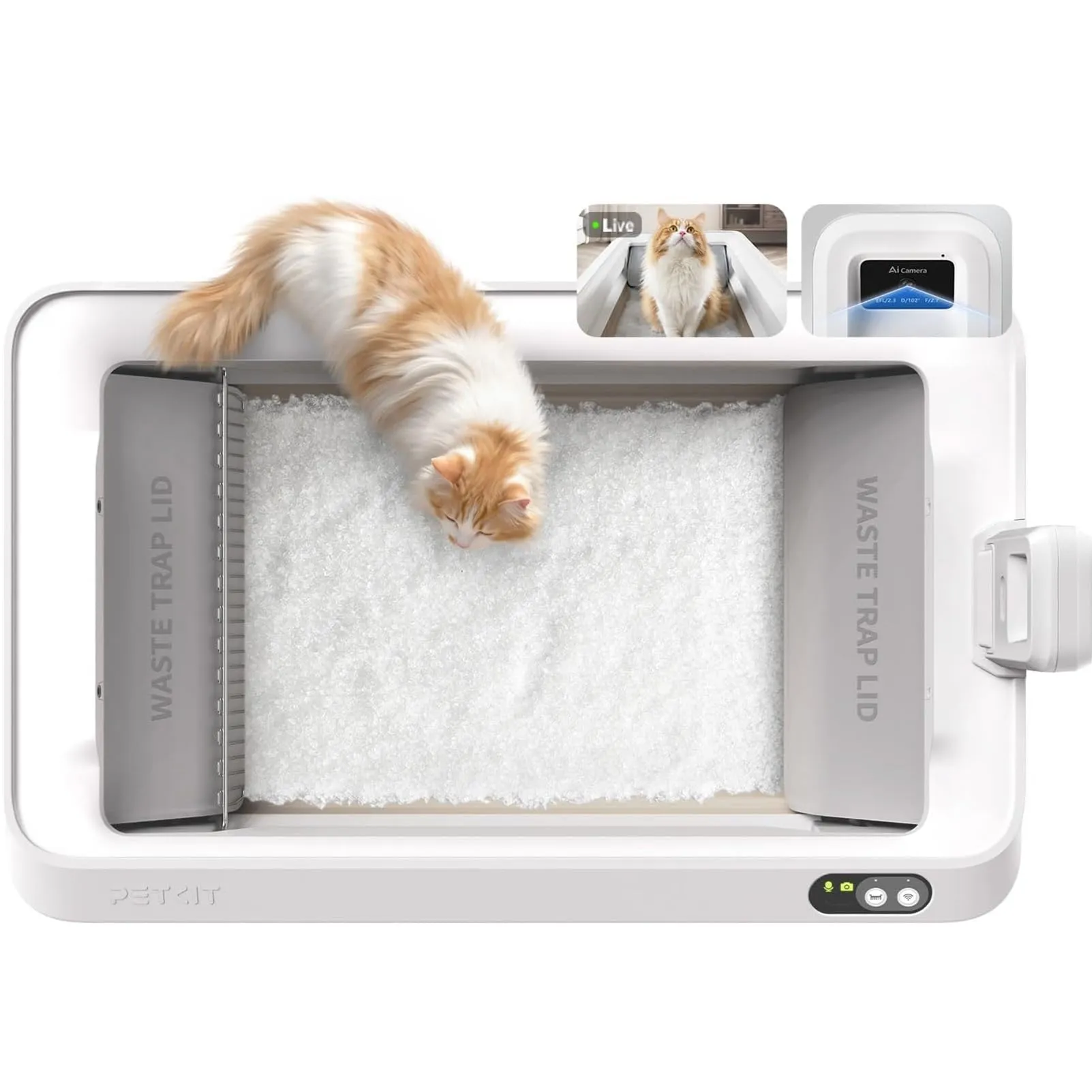 PETKIT PUROBOT CRYSTAL DUO Lettiera Gatto Autopulente con Telecamera AI, Monitoraggio APP, Deodorizzazione Doppia, Design Aperto Sicuro, Doppio Vano Raschiatura Bidirezionale per Gatti Grandi, Bianco
