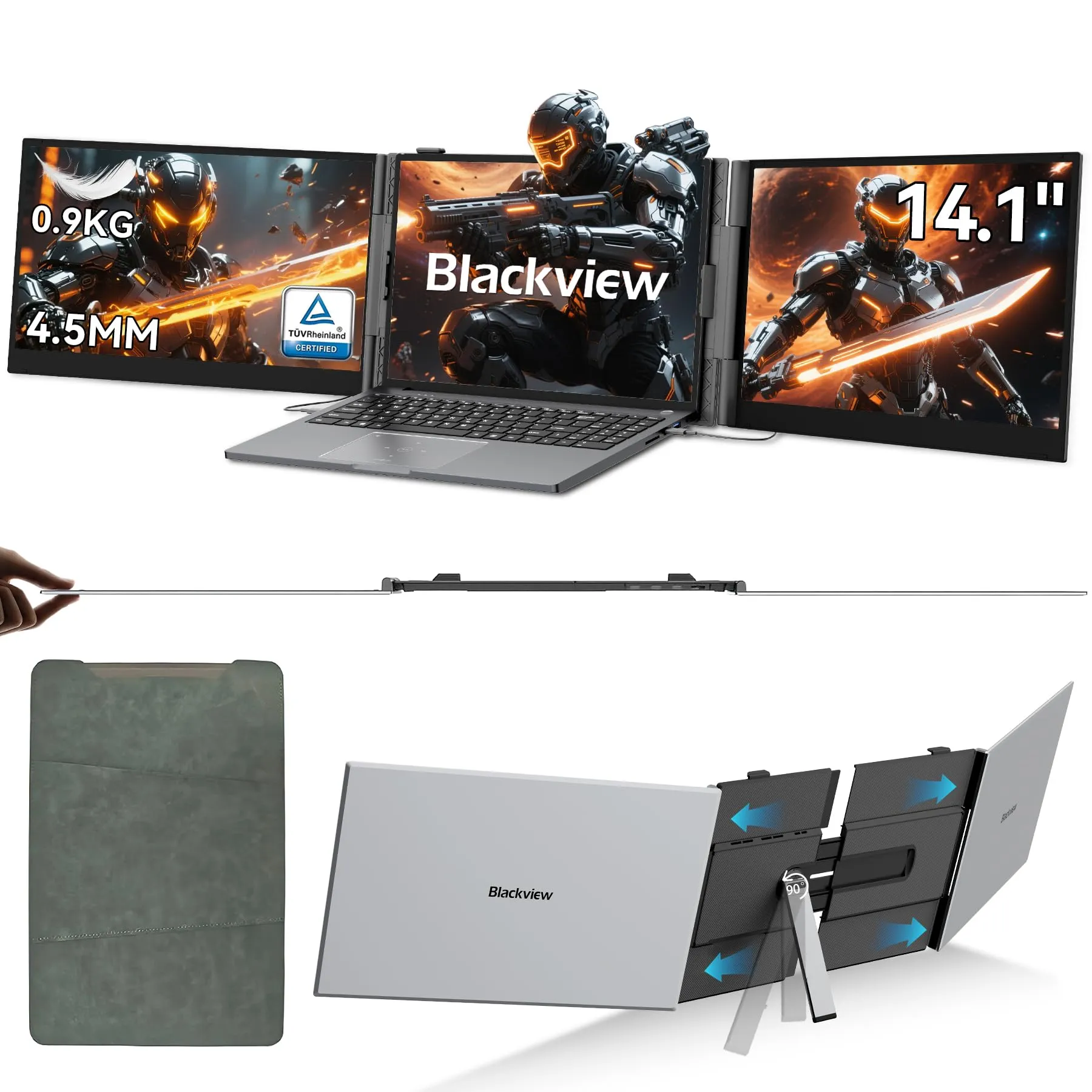 Blackview DCM6 Monitor Portatile per Laptop 14" FHD 1080P IPS Doppio Monitor Portatile HDMI/USB-A/Type-C Plug and Play, per 13.3 "-17.3" Mac, Windows,Android,Chrome,Switch,PS5 (0.99Kg)