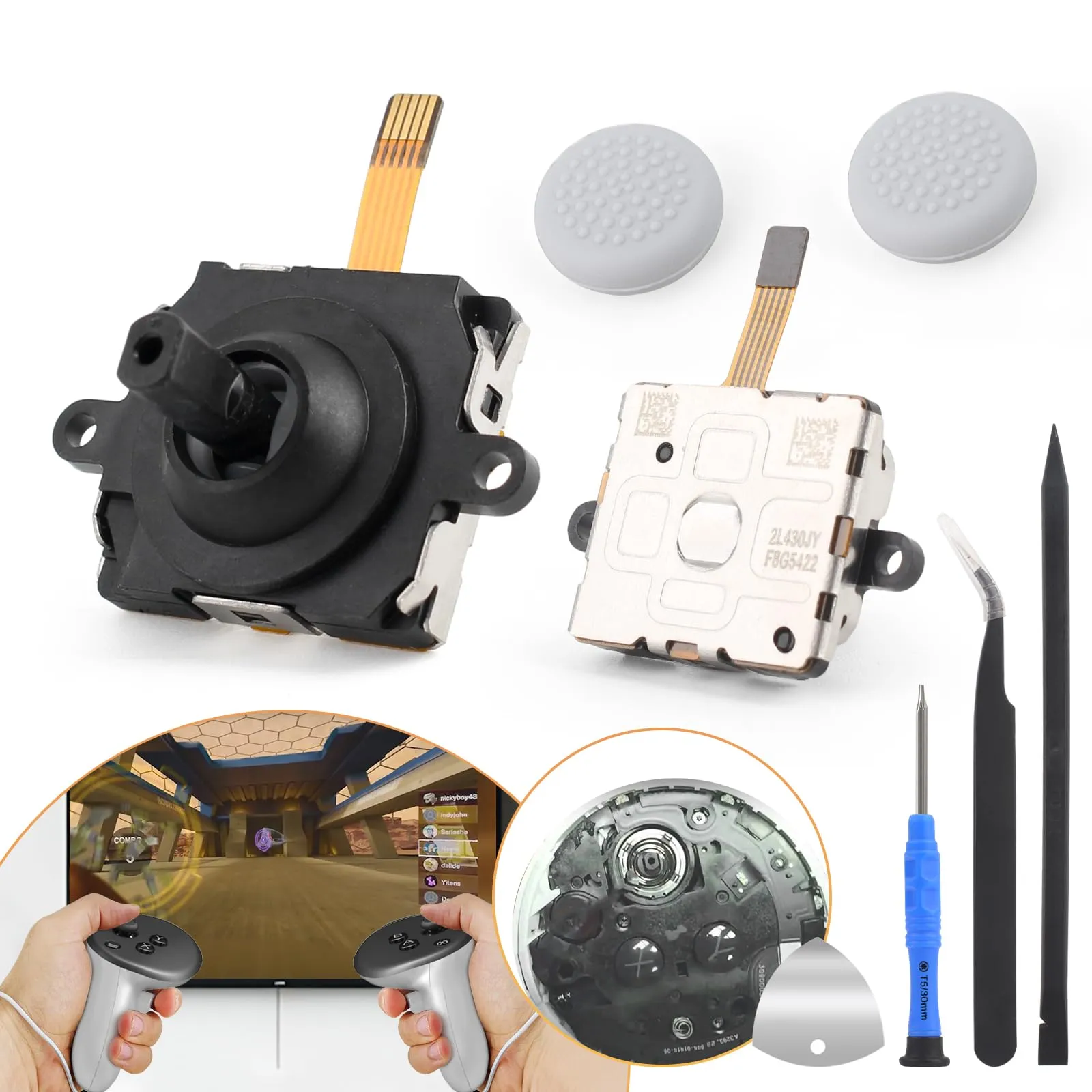 RongZy Sinistra/Destra 2 Pezzi Analogiche Joystick per Oculus Quest 3, Ricambio du Joystick per Oculus Quest 3 Controller Riparazione, con Thumbstick e Strumenti
