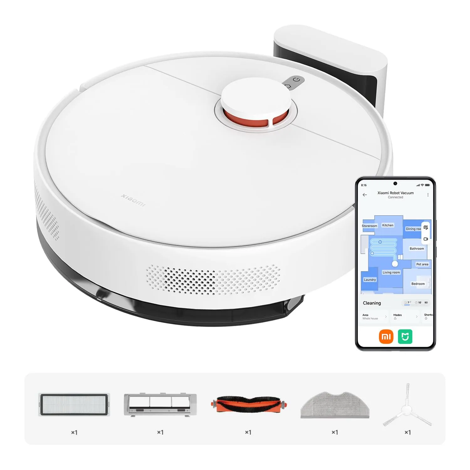 XIAOMI Robot Vacuum S40C, Aspirapolvere e Lavapavimenti 2-in-1, Potenza di Aspirazione 5000Pa, Navigazione Intelligente LDS, Ricarica Automatica, Ideale per Tappeti a Pelo Corto e Pavimenti Duri