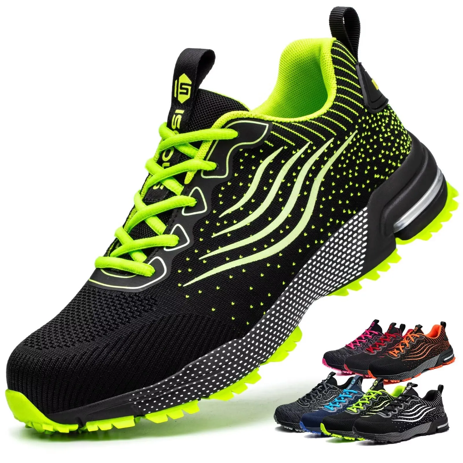 Scarpe Antinfortunistiche Uomo Donna Scarpe da Lavoro Leggere Traspiranti Scarpe da Cantiere con Punta in Acciaio Verde 43