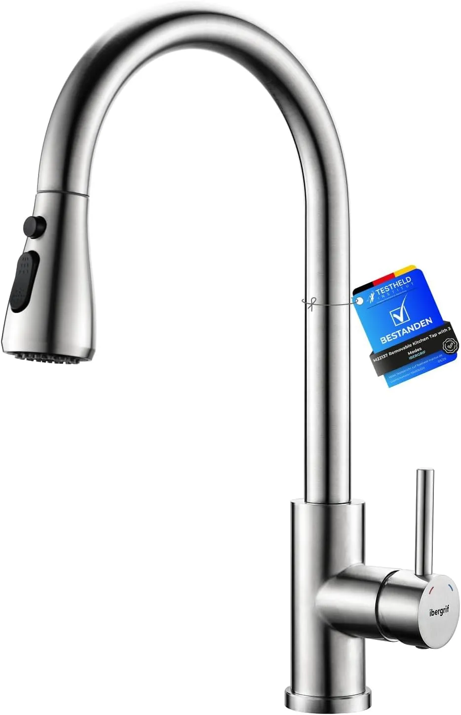 Ibergrif Rubinetto Lavello Cucina, Miscelatore Cucina con Doccetta Estraibile, Rubinetto Cucina Alta Pressione Ad Acciaio Inox Orientabile a 360° Monocomando(M22137)