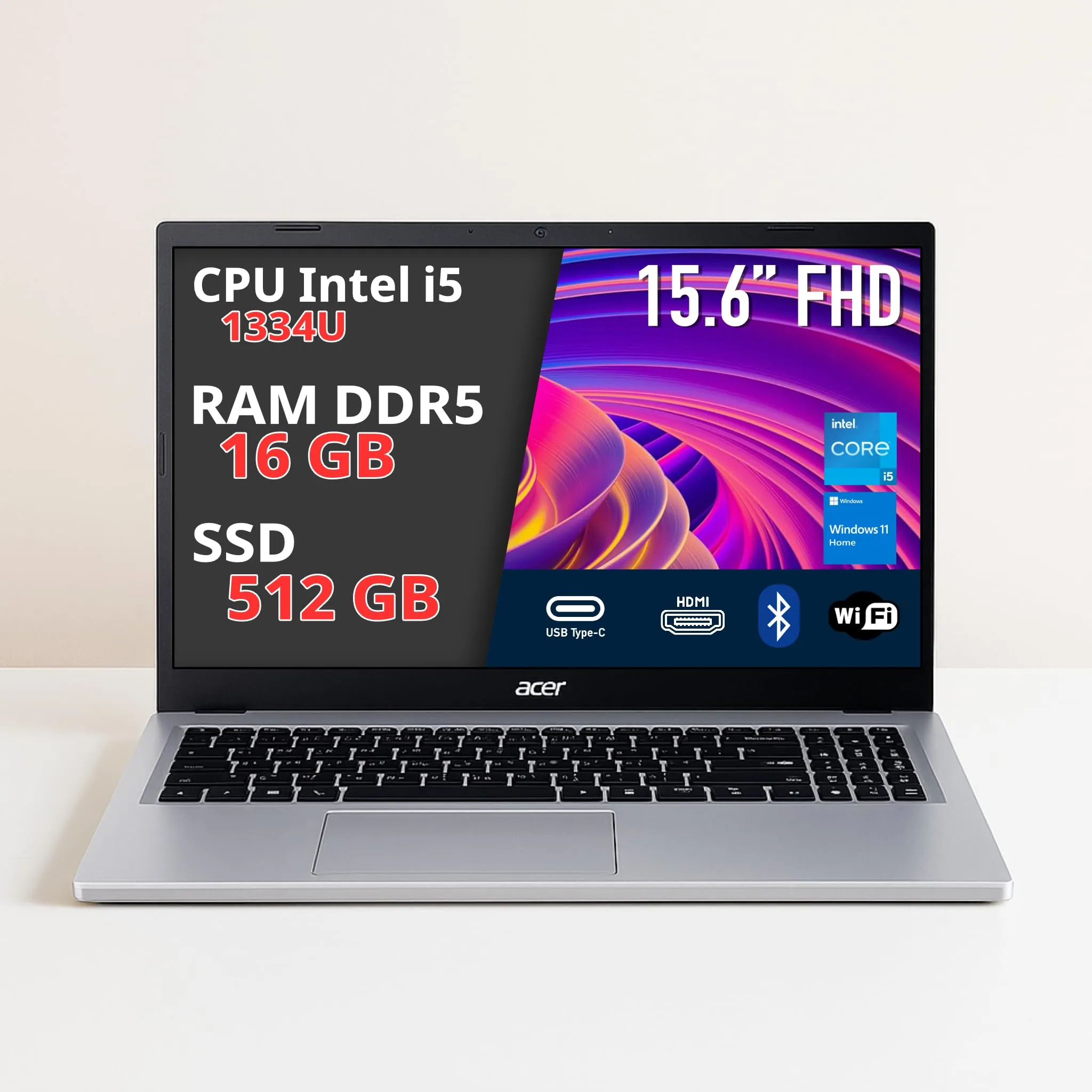 acer Aspire Go 15 Pc Portatile i7-13620H, 32GB RAM DDR5, 1TB SSD, Notebook, Computer Portatile con Wi-Fi 6, BT 5.0, 2x USB-C, Display 15.6" Full HD, Laptop Ideale Per Ufficio, Studenti E Casa