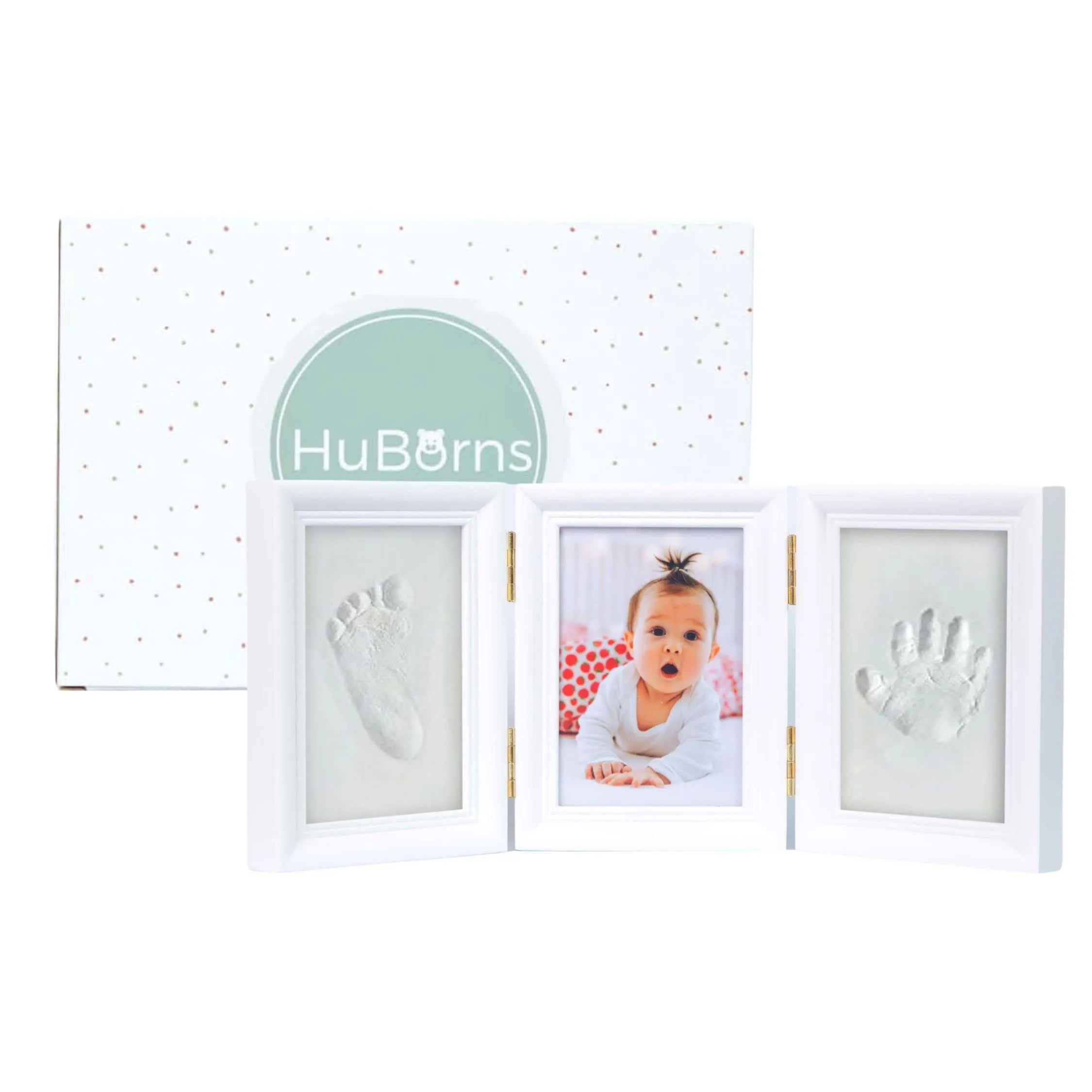 HuBorns - Cornice Impronta Mani e Piedi Neonati, Set di Cornice Impronte Neonato di Qualità con Calco Senza Crepe, Kit Impronta Neonato Ideale per Regalo Originale e Regalo per il Battesimo