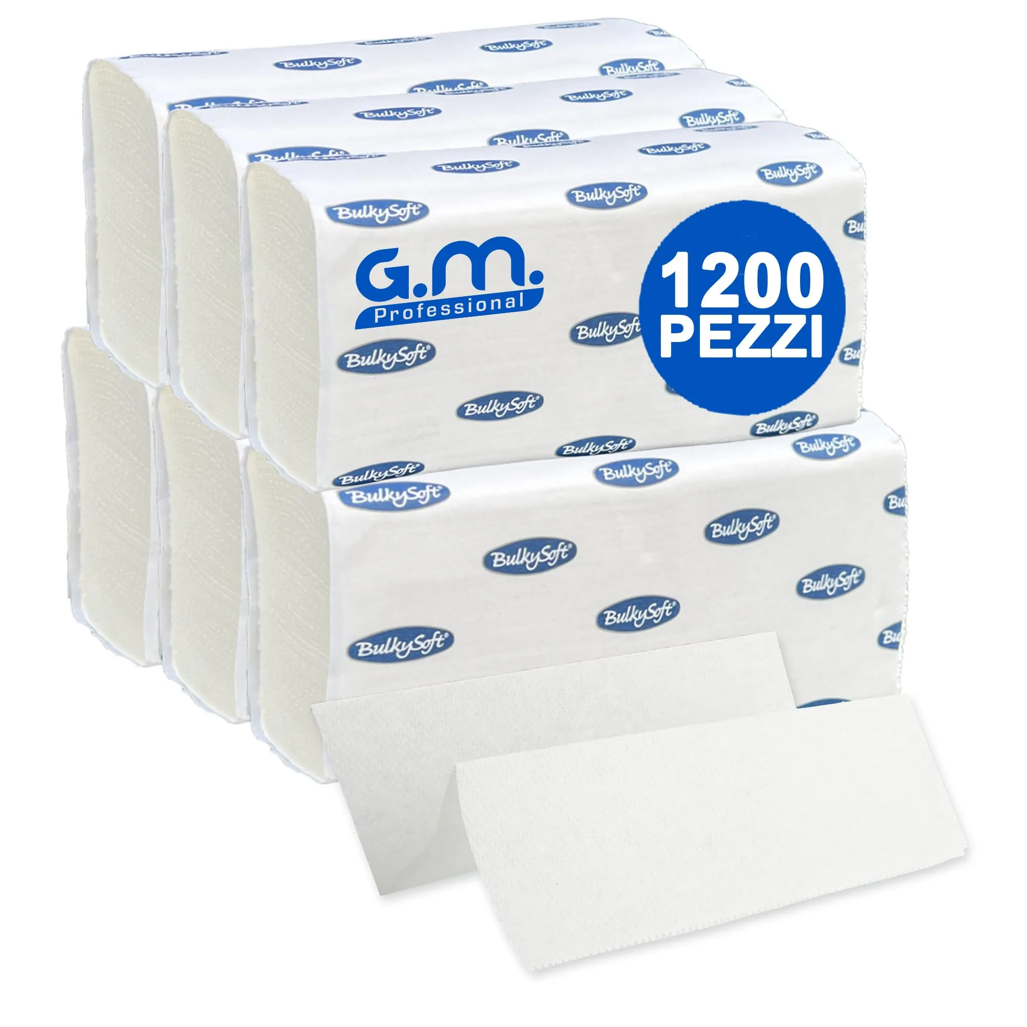 GM 1200 Asciugamani di Carta Monouso, 2 Veli 100% Cellulosa, 24 x 21,5 Cm, Piegati a Z per Dispenser di Asciugamani Intercalati, Universali per Tutti i Dispenser, 6 Confezioni da 200 Salviette