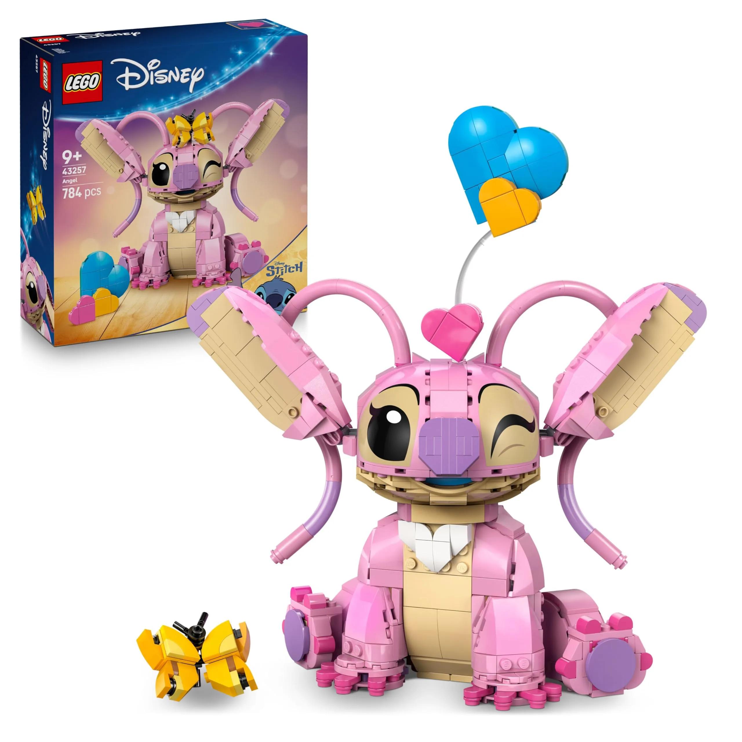 LEGO | Disney Angel - Lilo & Stitch Giocattolo da Costruire - Personaggio in Mattoncini con 3 Palloncini a Cuore e Farfalla - Regalo per Bambine, Bambini da 9 Anni e Adulti Fan della Serie TV - 43257