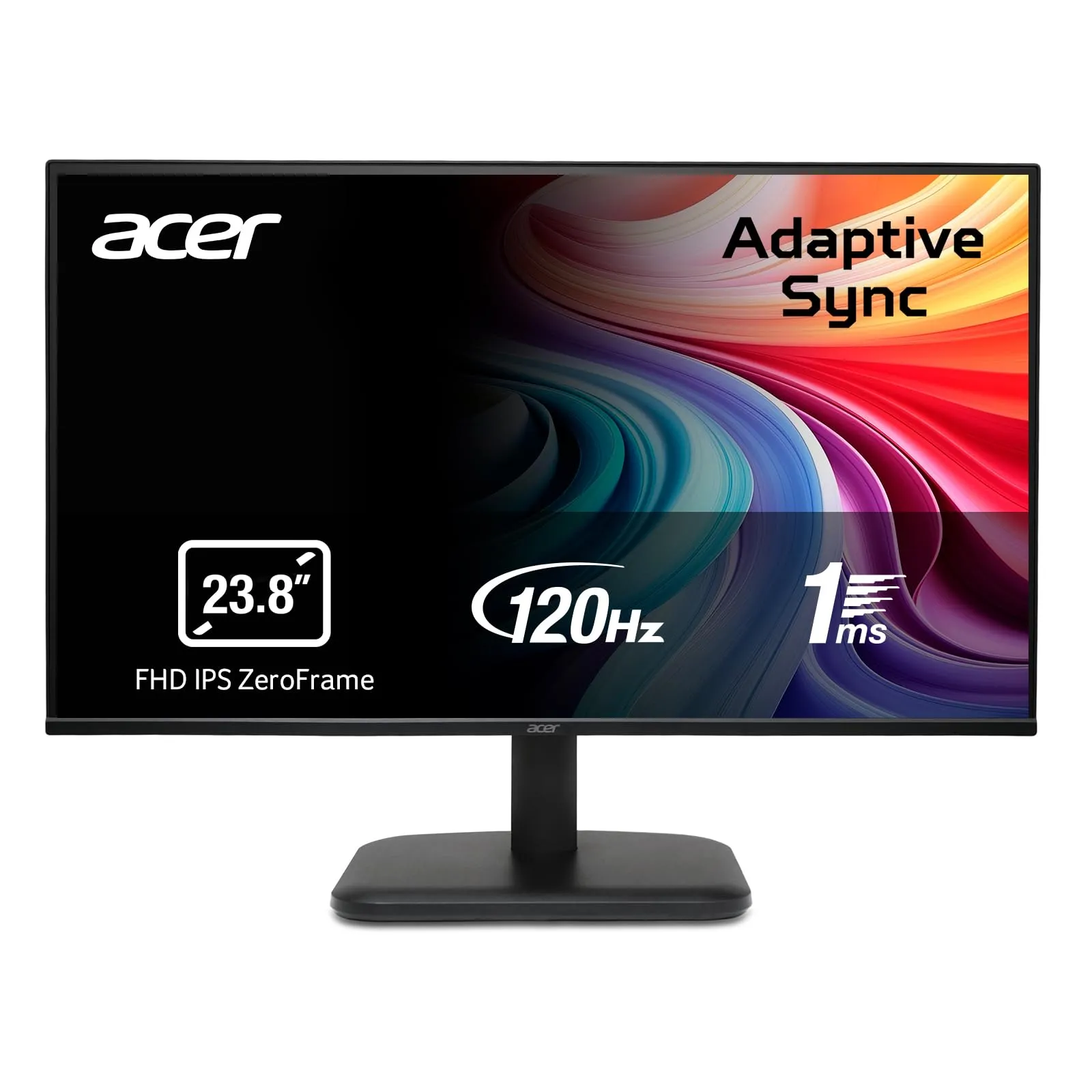 Acer EK241YGbif Monitor PC 23.8", Display IPS Full HD, 120 Hz, 1ms VRB, 16:9, AdaptiveSync, VGA, HDMI 1.4, Lum 250 nits, Schermo PC con Contrasto 100M:1, ZeroFrame, Cavo HDMI Incluso, Nero
