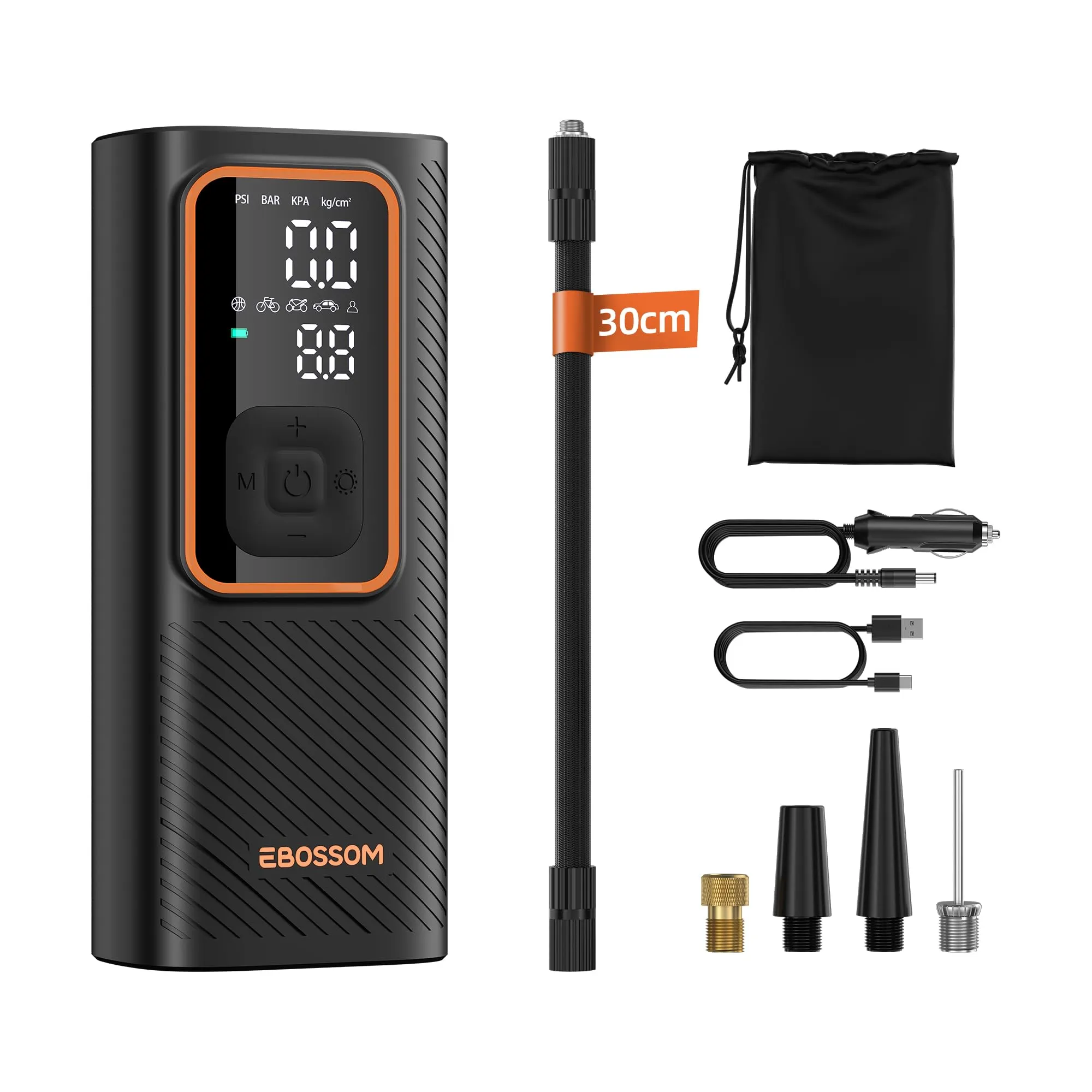 Compressore Aria Portatile,Compresseur d'aria Mini 150PSI,Gonfiatore 12V DC con 6K mAh,Accessori per Auto,Moto,Bici,Palla.È dotato di funzione di banca dati,luce LED (Arancione, I7)