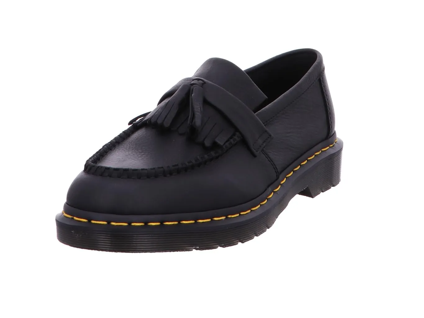Dr. Martens Mocassini Adrian unisex in pelle con cuciture gialle, nero, 10 Women/9 Men