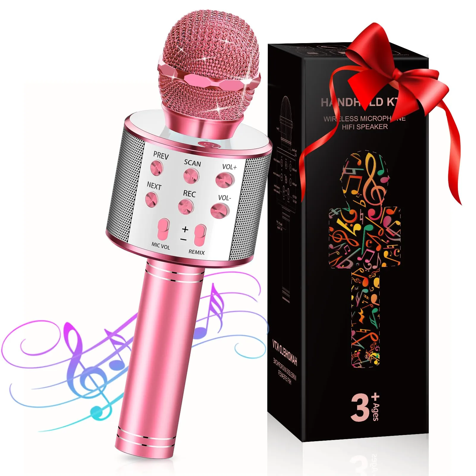 GeschenPark Microfono Bambini, Microfono Wireless Bluetooth Giocattoli per Bambina 3-10 anni Regali Bambini Microfono Karaoke Giochi Bambini Regali di Natale Bambina