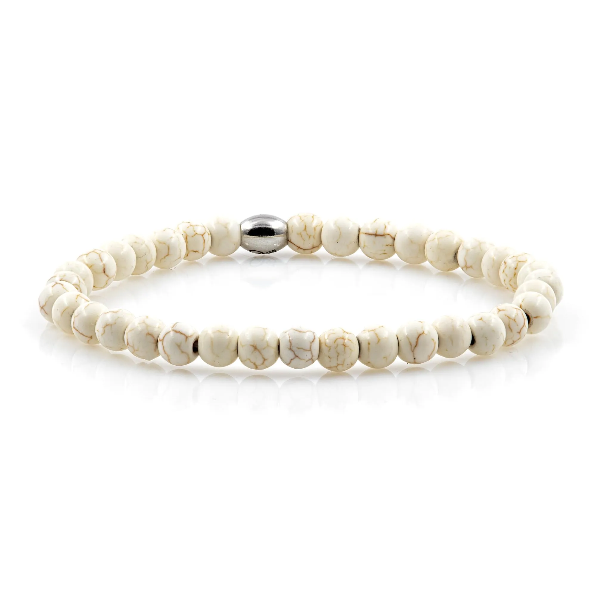 Bracciale con finto turchese, bracciale con perle, perline, avorio, imitazione, 6 mm, da donna, da uomo, in acciaio inossidabile