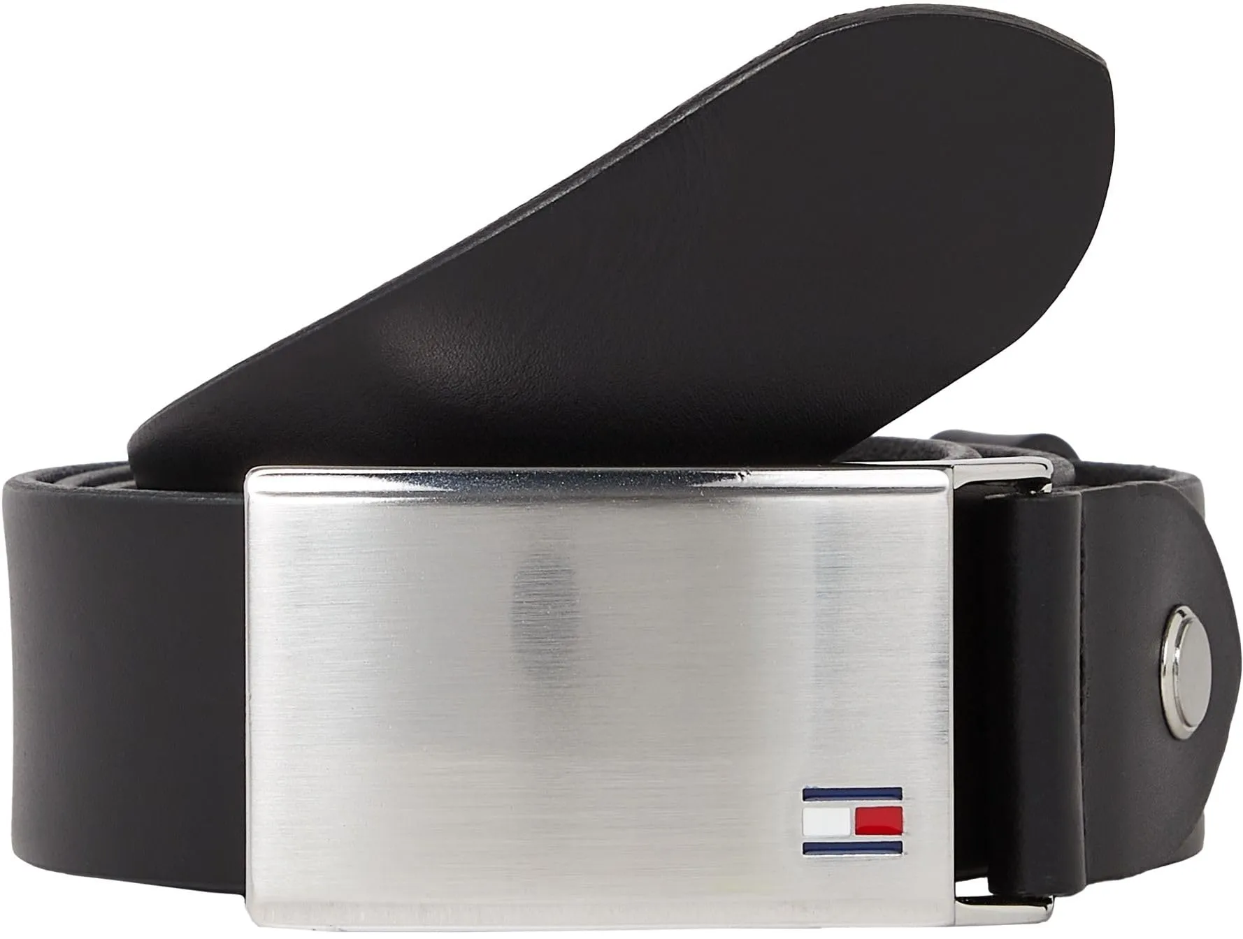 Tommy Hilfiger Uomo Cintura TH Plaque Belt 3.5 Adj Cintura in Pelle, Nero (Black), 105 cm