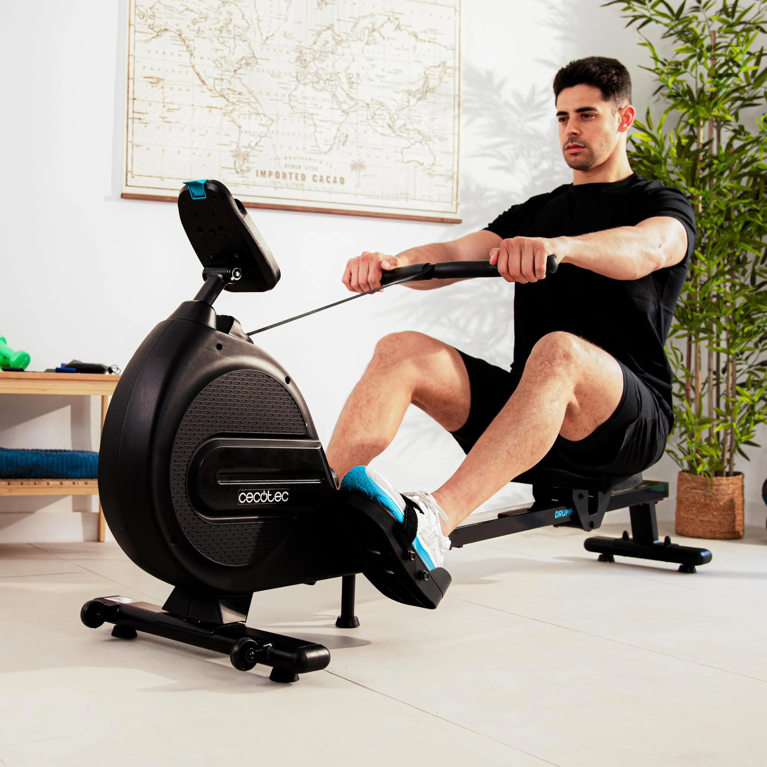 Cecotec Vogatore Pieghevole con Resistenza Magnetica da Casa Drumfit Rower 9000 Regatta. 8 Livelli di Intensità, Volano da 9 kg, display LCD, Poggiapiedi con Cinghie Regolabili e Ruote