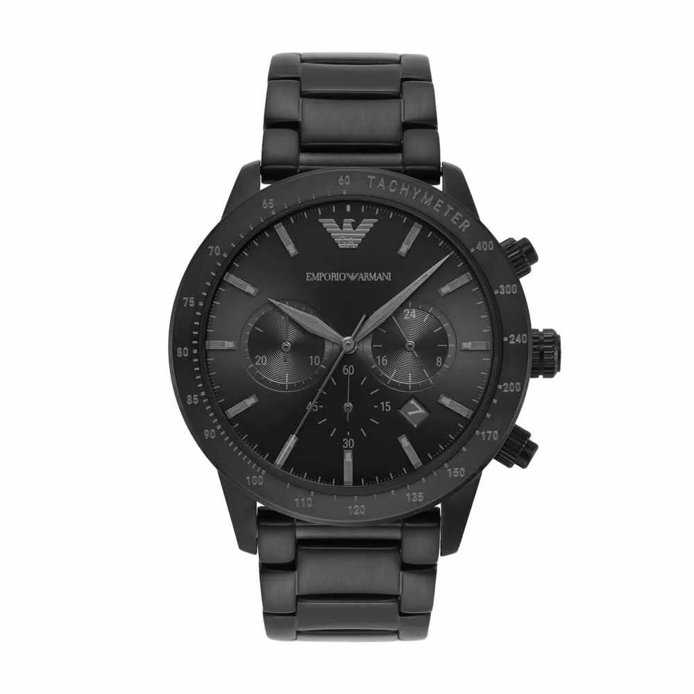 Emporio Armani Orologio Uomo, movimento cronografo al quarzo, cassa in acciaio inossidabile nero da 43 mm con bracciale in acciaio inossidabile, AR11242