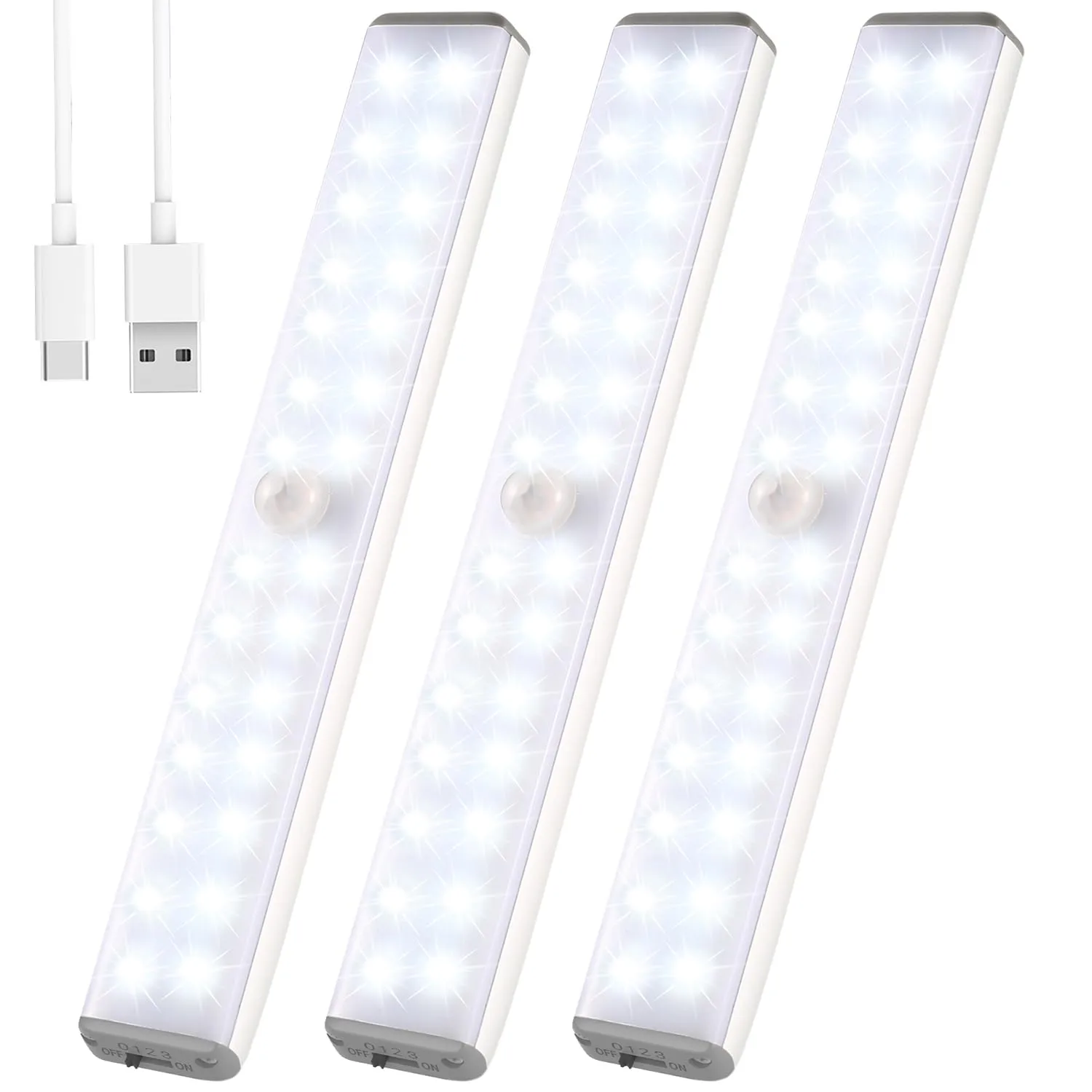 luci led cucina, 28 LED Luce per Armadio strisce led USB Sensore Di Movimento Per Interni, Ricaricabile Sotto Il Gabinetto Cucina Armadio Leggero Stick Luce Notturna Bar,Scale, Corridoio Confezion