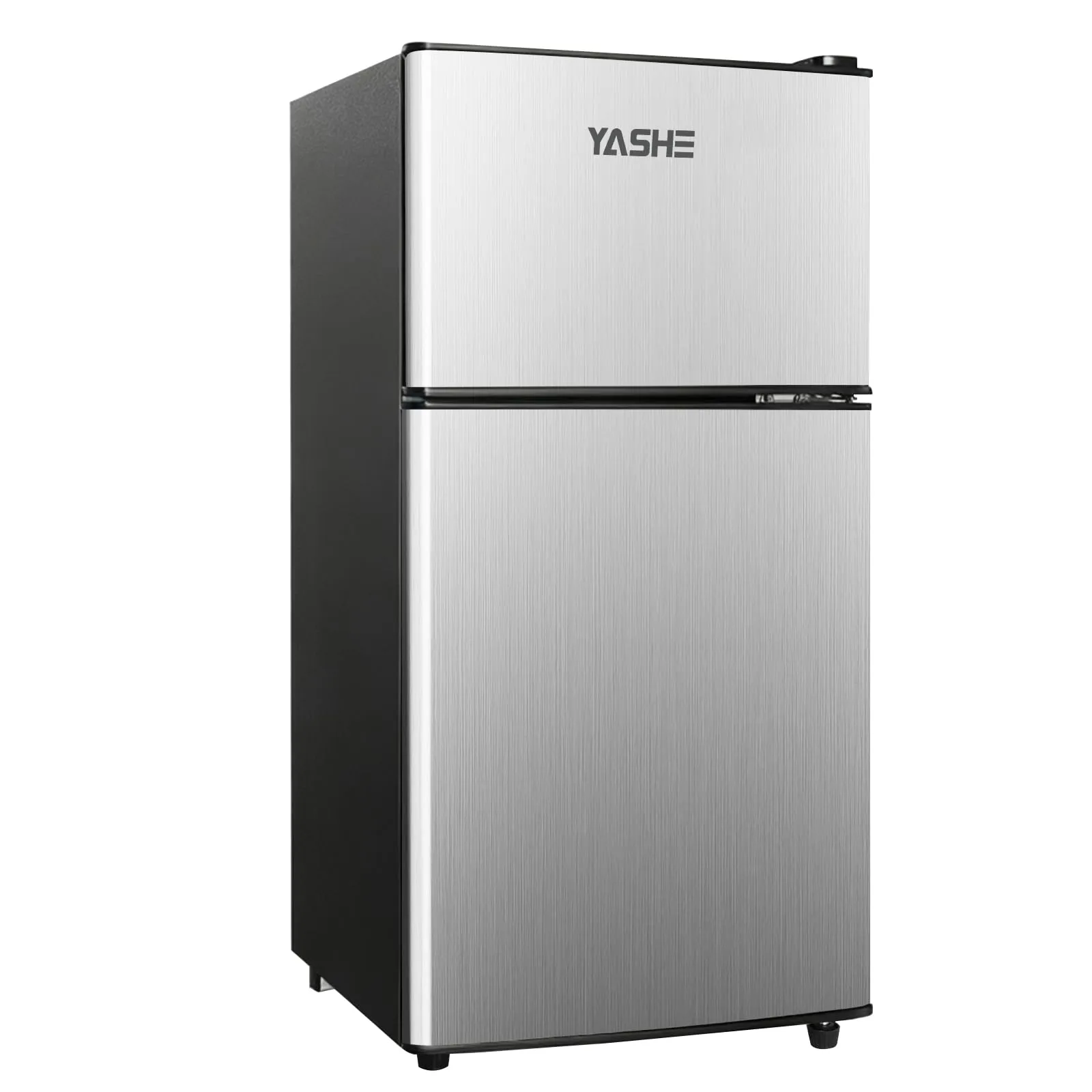 YASHE 86L Frigorifero Piccolo Con Freezer, Frigo Piccolo, Minifrigo, Silenzioso, Termostato Regolabile, Scomparto per Verdure, Mini Frigo da Camera, Ufficio, Dormitorio, Cucina, Acciacio Inox