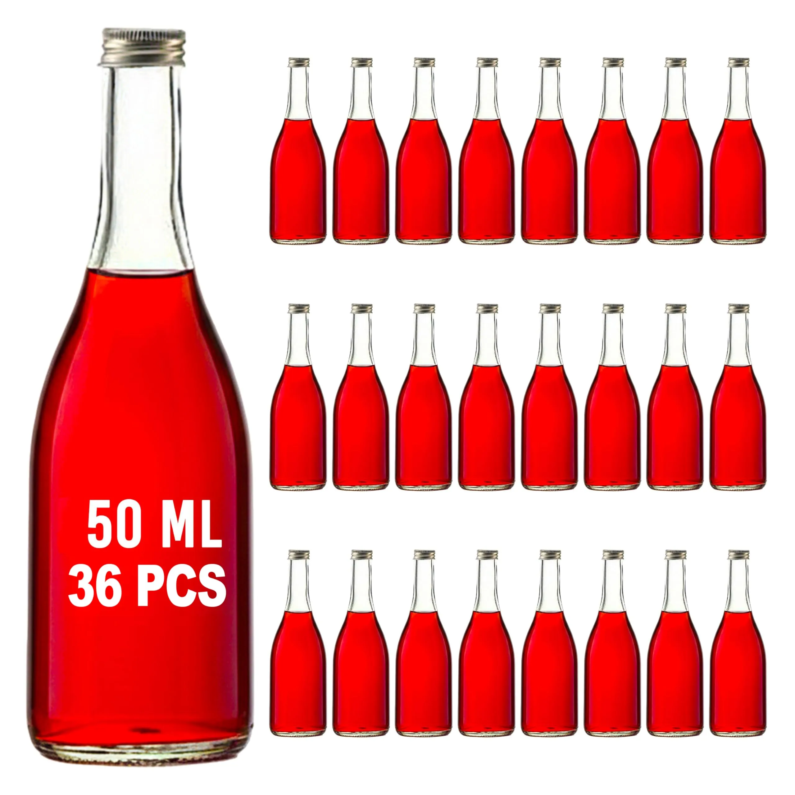 slkfactory - 36 x minibottiglie di vetro da 50 ml, BOR, 1ª classe, per liquori, grappe, mini flaconi in miniatura (36 x 50ml)