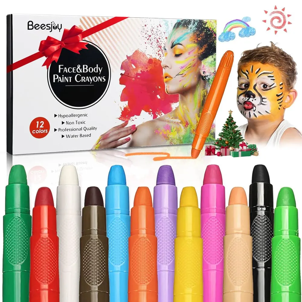 Beesjuy 12 Body Painting Colori, Face Painting Bambini, Trucchi Truccabimbi, Colori per Pancia Gravidanza Sicuro, per Carnevale e Cosplay, Halloween